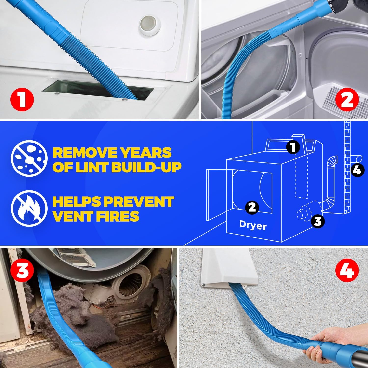 Dryer Vent Cleaner Kit Lint Vacuum Attachment Brush, Remover, Hose Replacement Parts,Duct Cleaning,Blue Blue - - Image 5