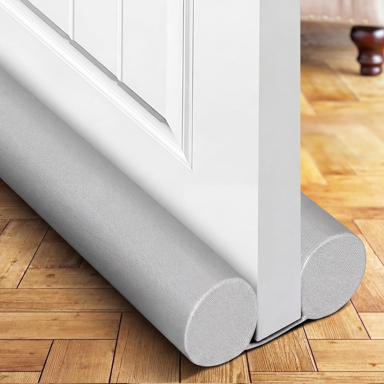 Door Draft Stopper Sweep Weather Stripping Noise Blocker Window Breeze Adjustable Closers, Grey Gray 36 inch - Image 1