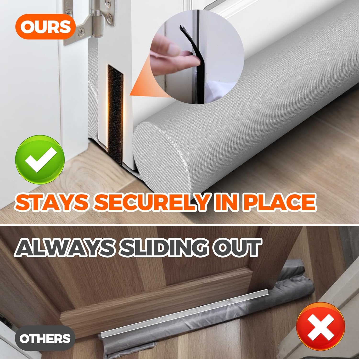 Door Draft Stopper Sweep Weather Stripping Noise Blocker Window Breeze Adjustable Closers, Grey Gray 36 inch - Image 4