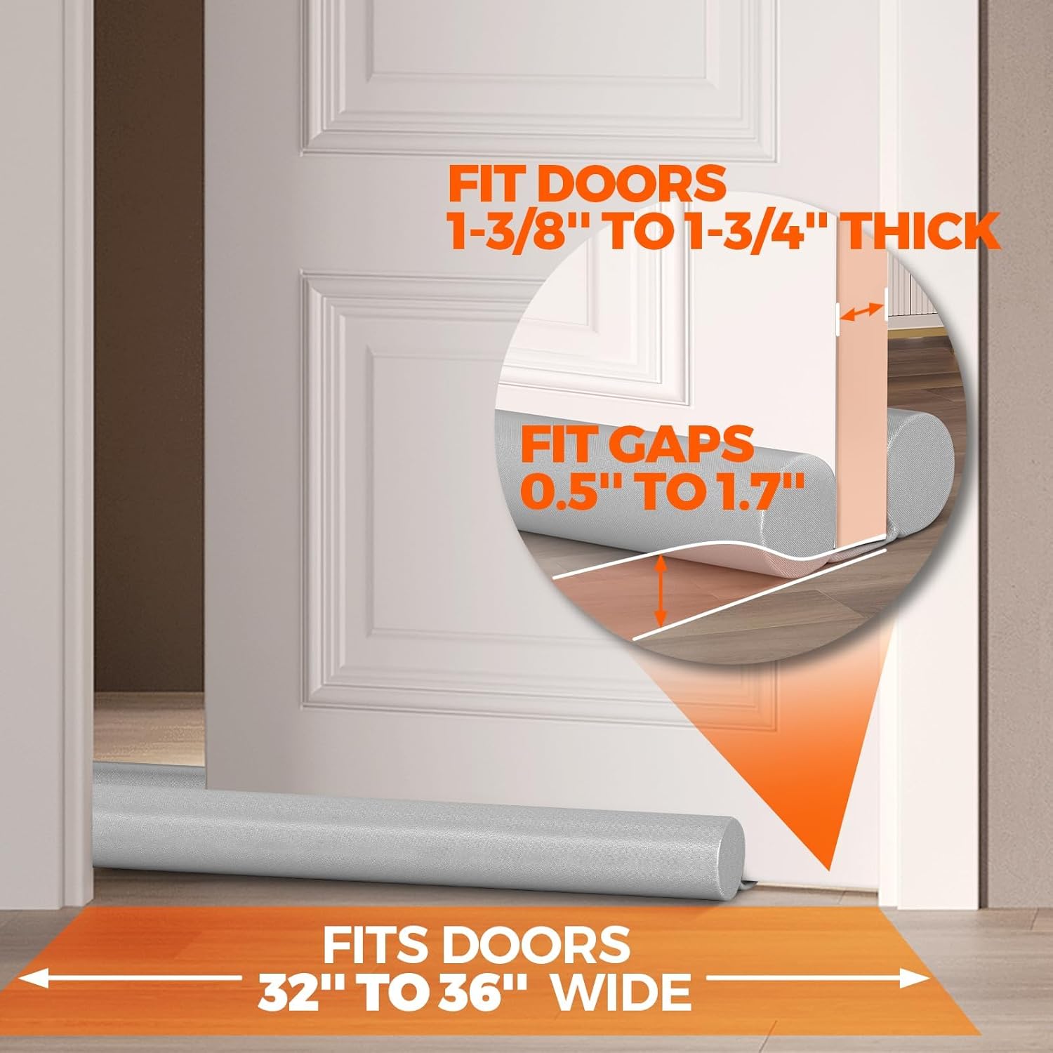 Door Draft Stopper Sweep Weather Stripping Noise Blocker Window Breeze Adjustable Closers, Grey Gray 36 inch - Image 5