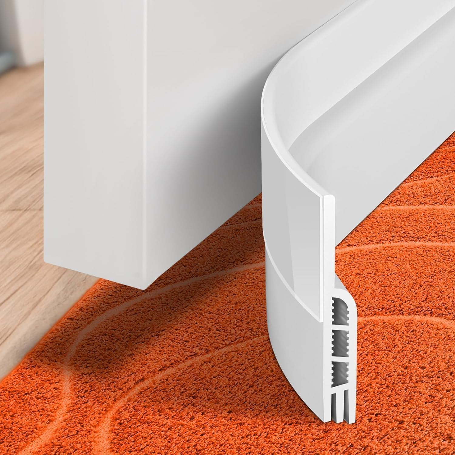 Door Draft Stopper Under Blocker Insulator Doors Sweep Weather Stripping Noise Sheets, Rolls & Strips Strong Adhesive, White 41 Inch - Image 1