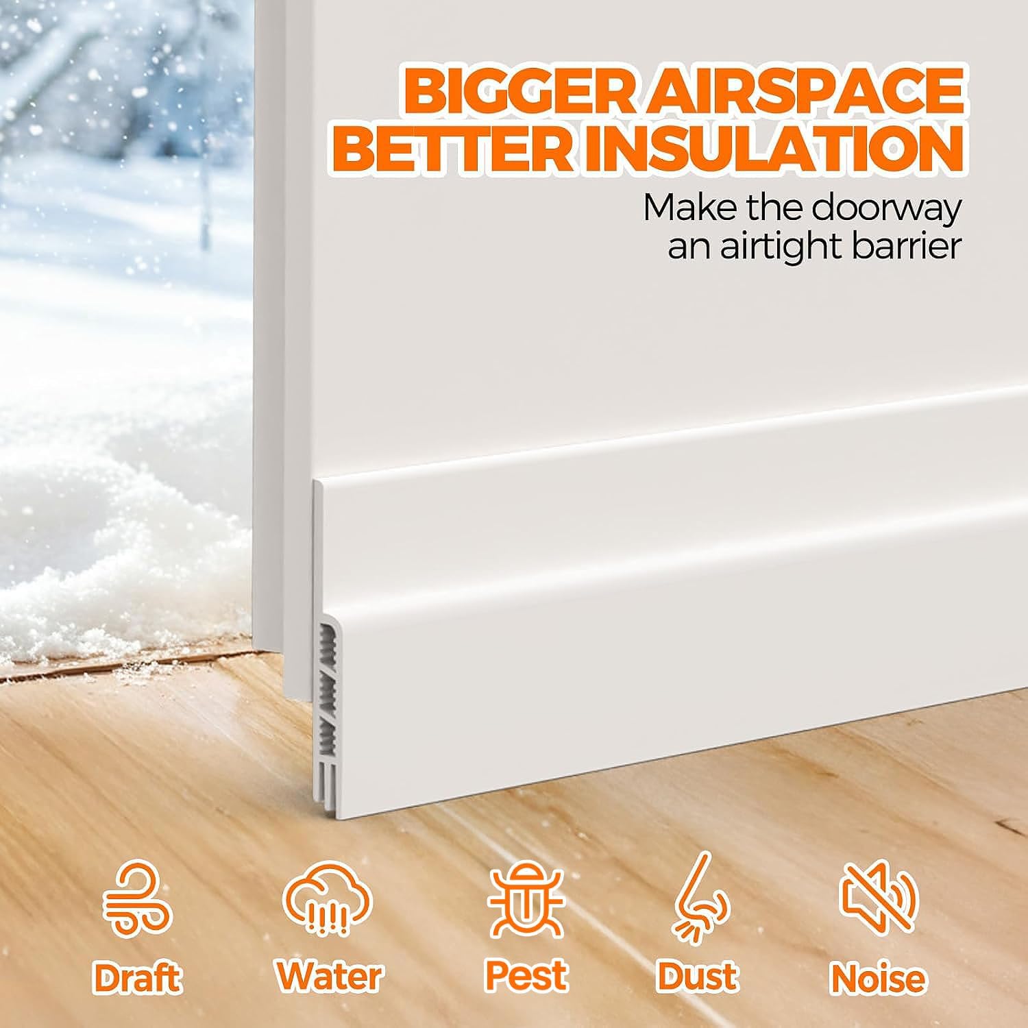 Door Draft Stopper Under Blocker Insulator Doors Sweep Weather Stripping Noise Sheets, Rolls & Strips Strong Adhesive, White 41 Inch - Image 2