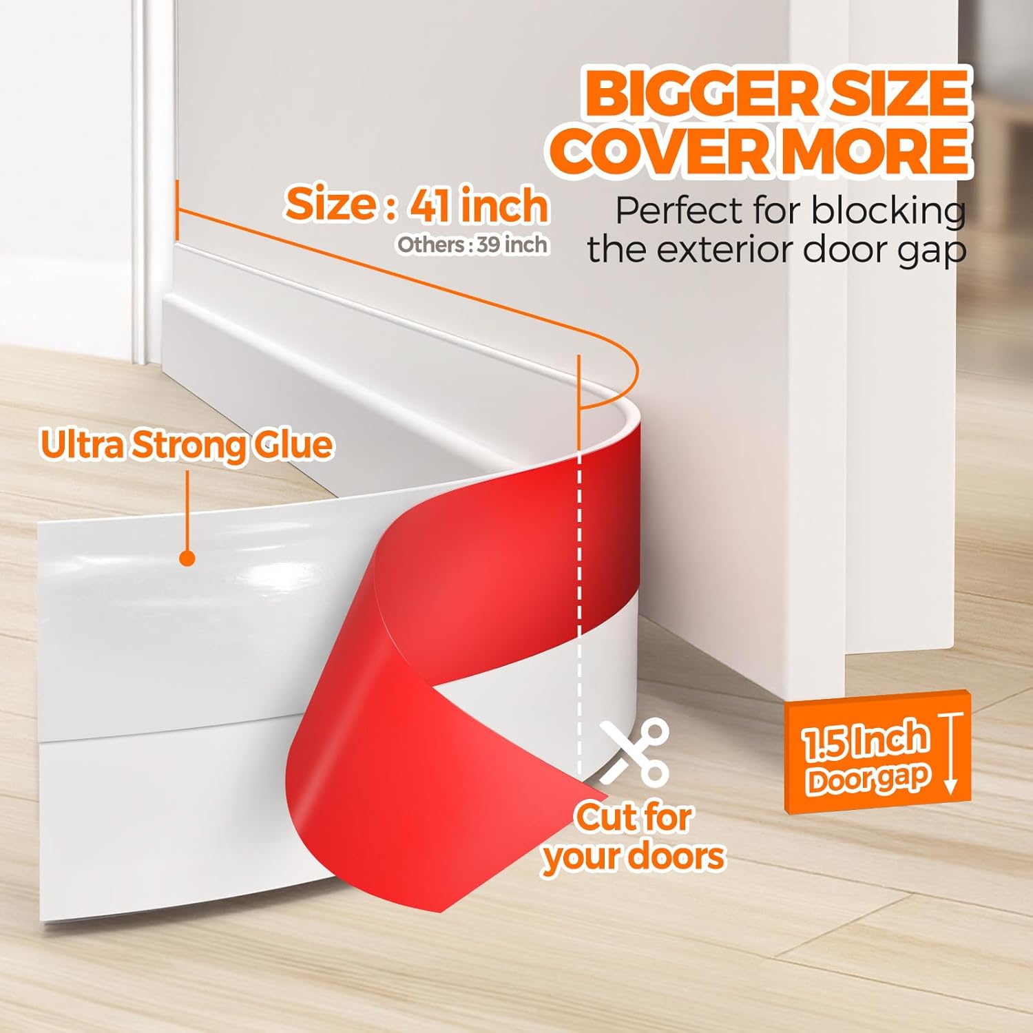 Door Draft Stopper Under Blocker Insulator Doors Sweep Weather Stripping Noise Sheets, Rolls & Strips Strong Adhesive, White 41 Inch - Image 4
