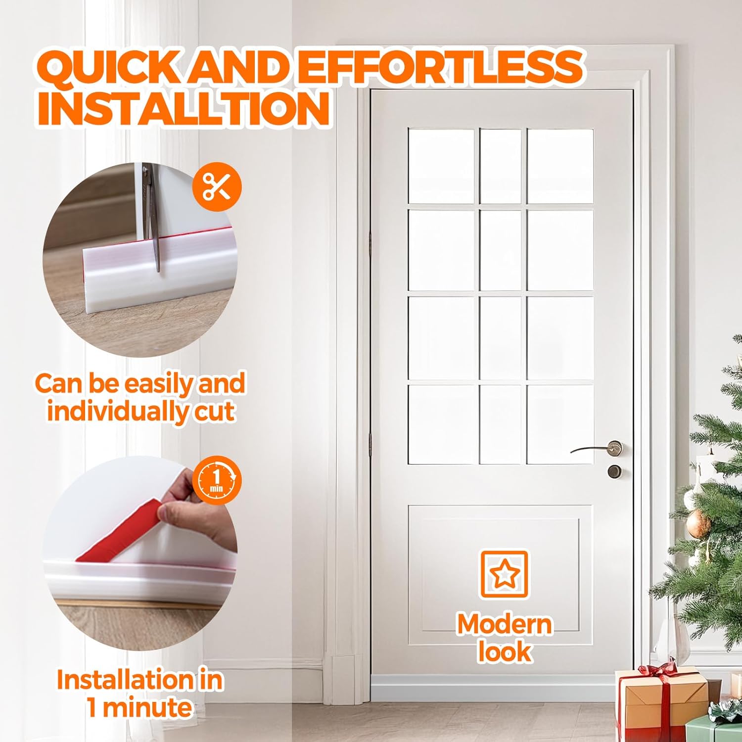 Door Draft Stopper Under Blocker Insulator Doors Sweep Weather Stripping Noise Sheets, Rolls & Strips Strong Adhesive, White 41 Inch - Image 6