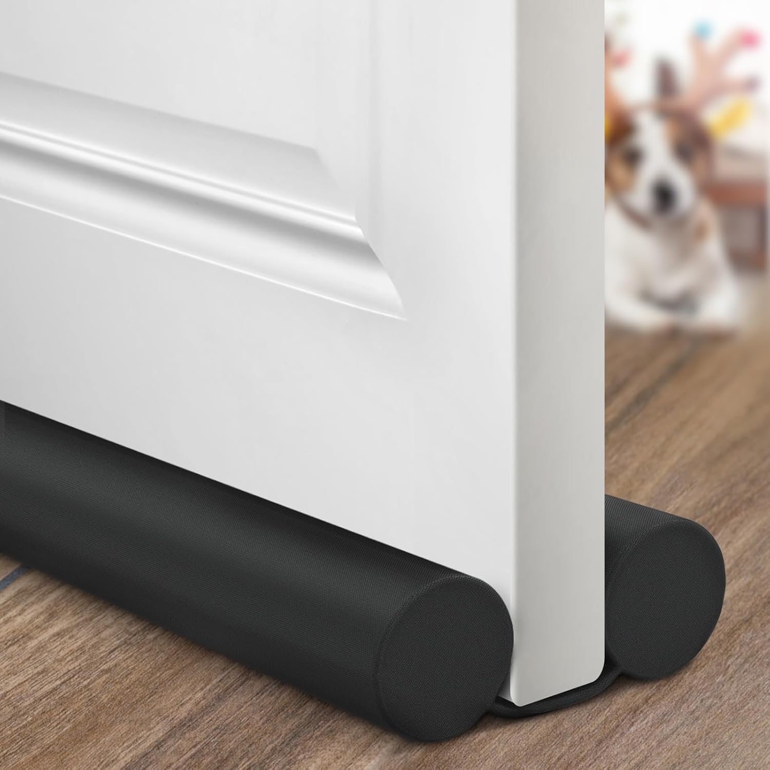 Door Draft Stopper Weather Stripping for Bottom of Window Breeze Blocker Adjustable Sweeps, Black 37 inch - Image 1