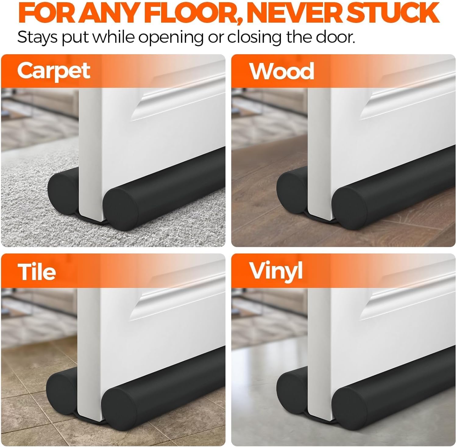 Door Draft Stopper Weather Stripping for Bottom of Window Breeze Blocker Adjustable Sweeps, Black 37 inch - Image 3