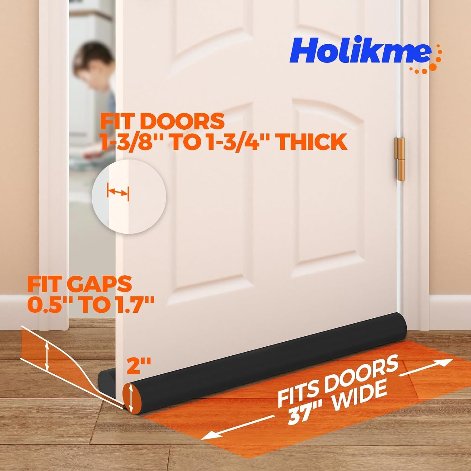 Door Draft Stopper Weather Stripping for Bottom of Window Breeze Blocker Adjustable Sweeps, Black 37 inch - Image 5