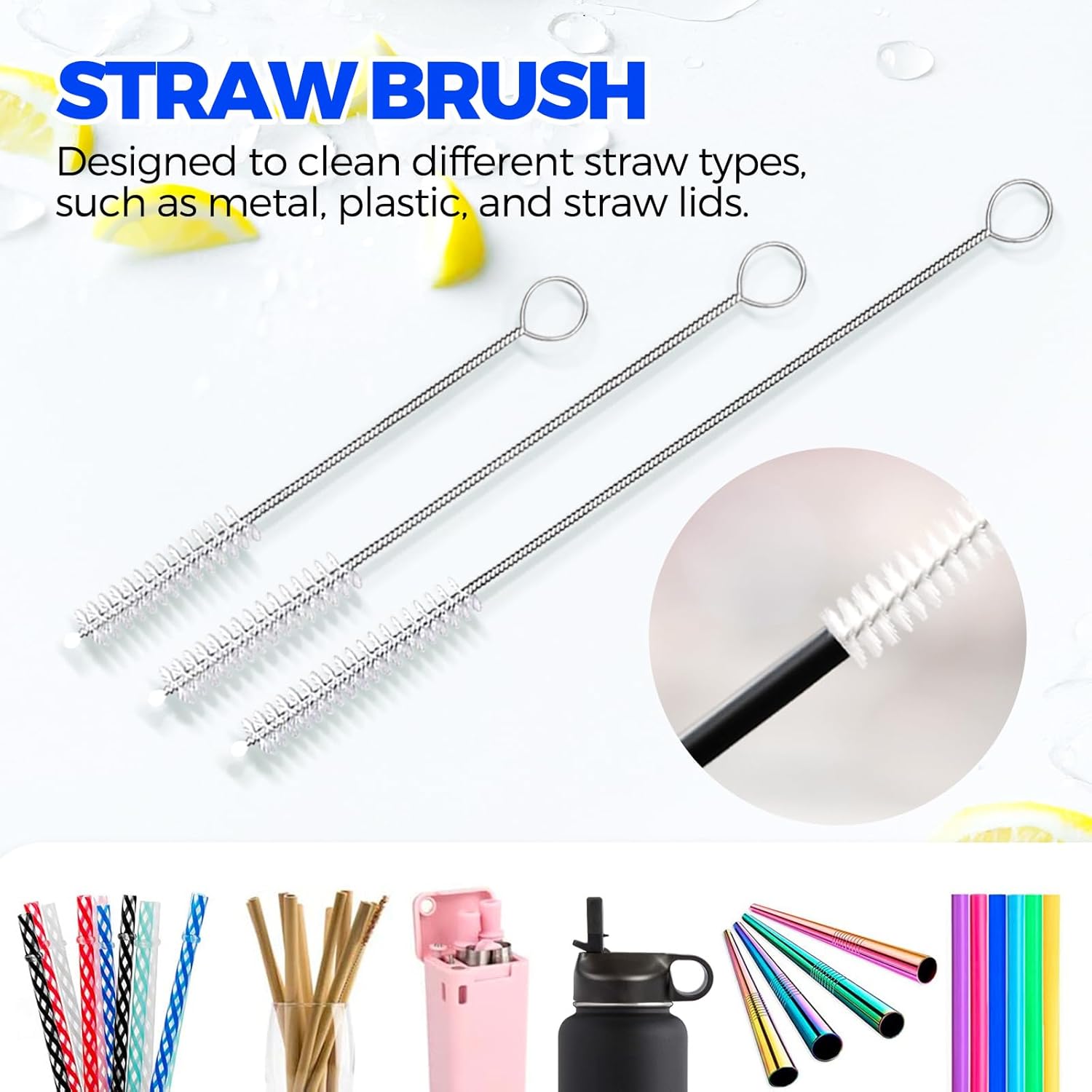 6 Pack Dish Brush Set with Bottle Brush, Scrub Pan and 3 Straw Brushes, Deep Cleaning Handle Scraper Tip for Kitchen Sink Dishes Cup Pot Pans (Blue) - - Image 5