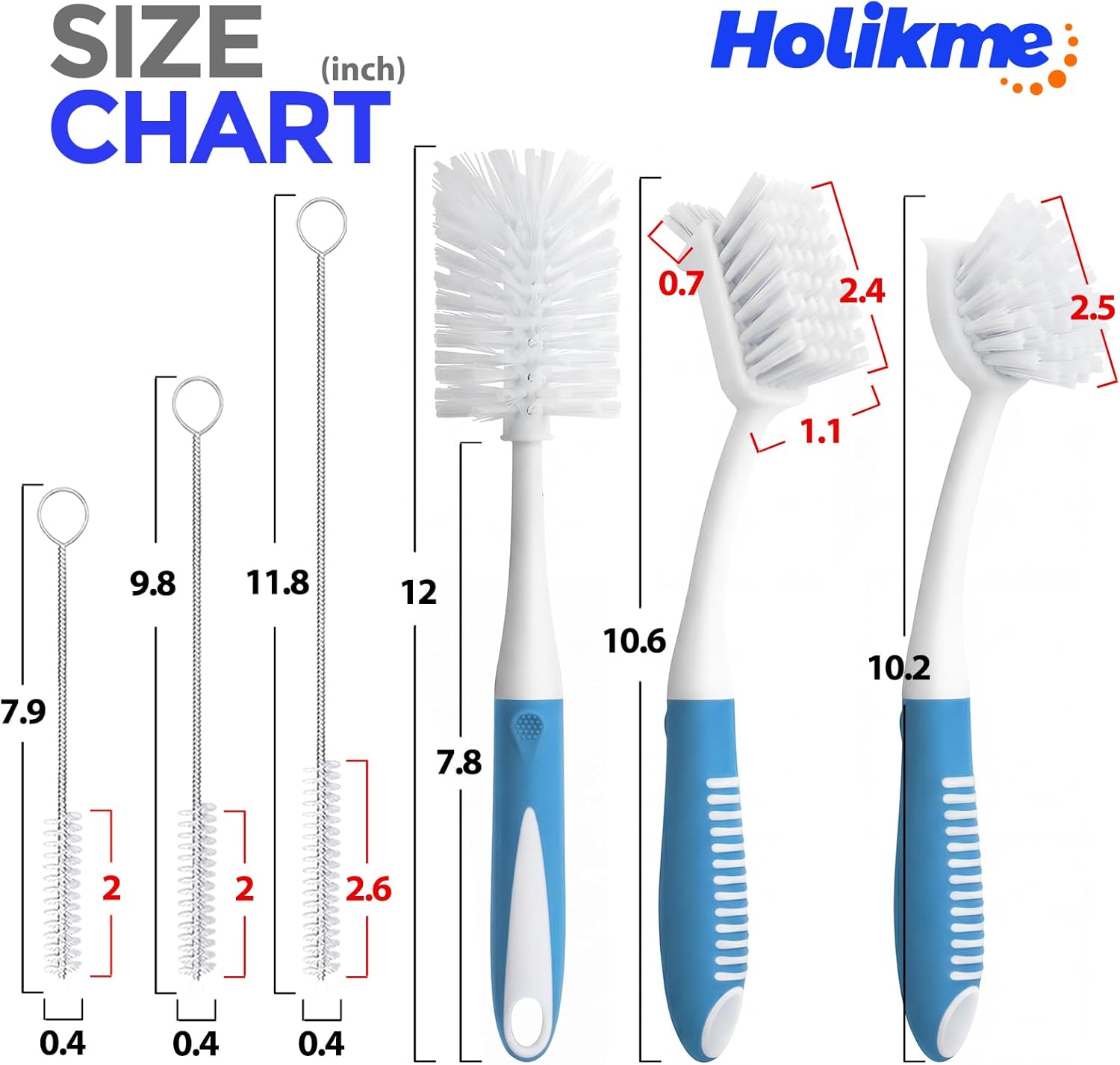 6 Pack Dish Brush Set with Bottle Brush, Scrub Pan and 3 Straw Brushes, Deep Cleaning Handle Scraper Tip for Kitchen Sink Dishes Cup Pot Pans (Blue) - - Image 6