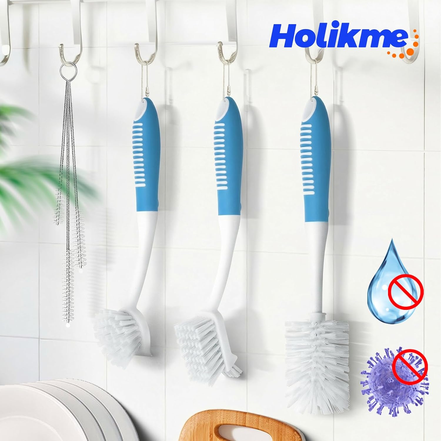 6 Pack Dish Brush Set with Bottle Brush, Scrub Pan and 3 Straw Brushes, Deep Cleaning Handle Scraper Tip for Kitchen Sink Dishes Cup Pot Pans (Blue) - - Image 7