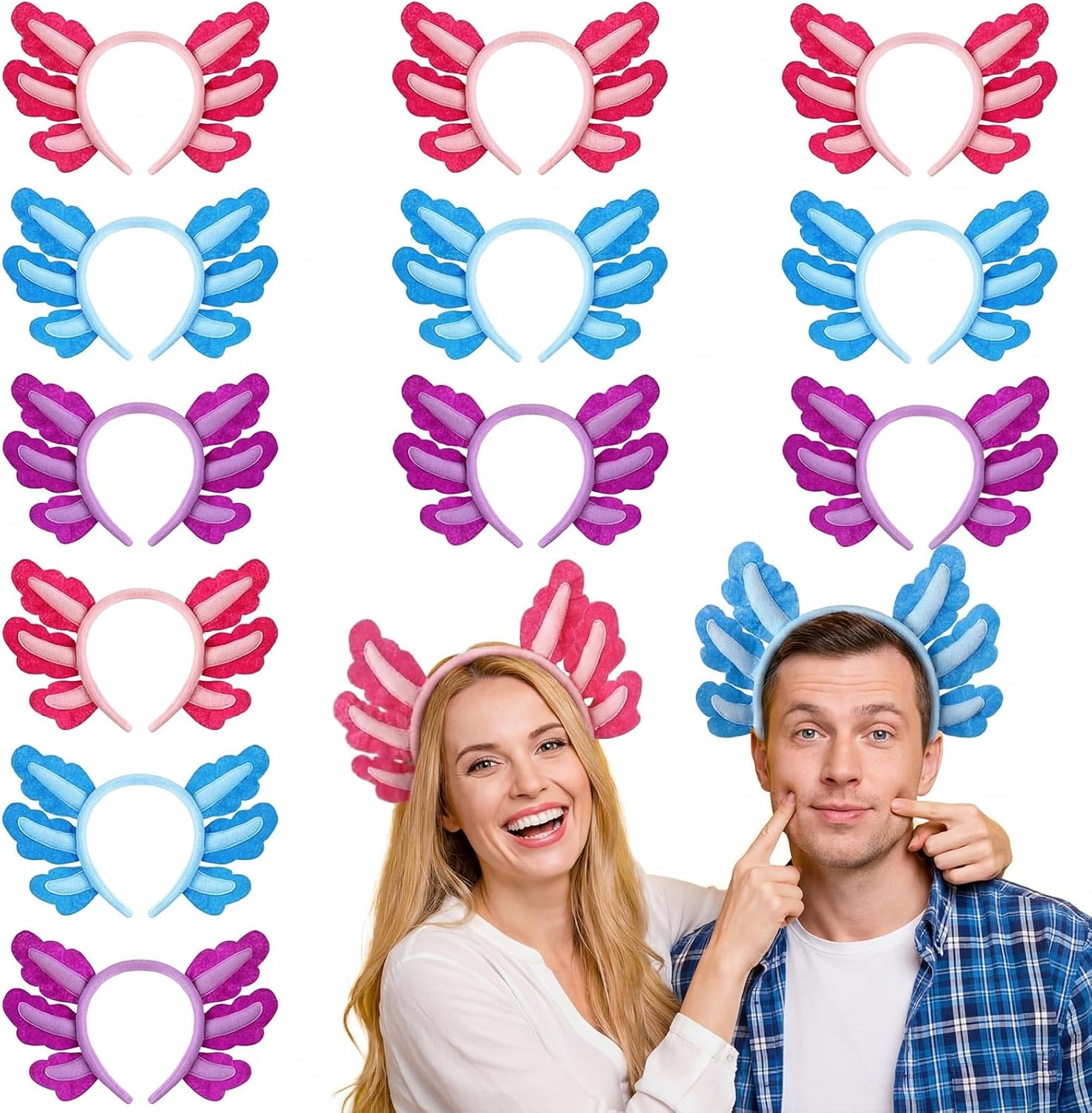 12 Pcs Halloween Axolotl Costume Headband Animal Ear Hair Hoop Headpiece Cosplay Party Favor for Women Adult Christmas Birthday Decor Accessory - - Image 1