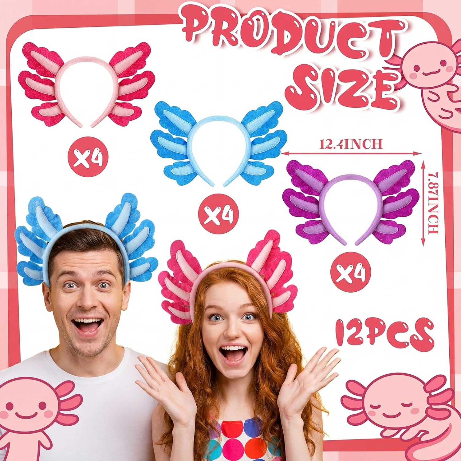 12 Pcs Halloween Axolotl Costume Headband Animal Ear Hair Hoop Headpiece Cosplay Party Favor for Women Adult Christmas Birthday Decor Accessory - - Image 3