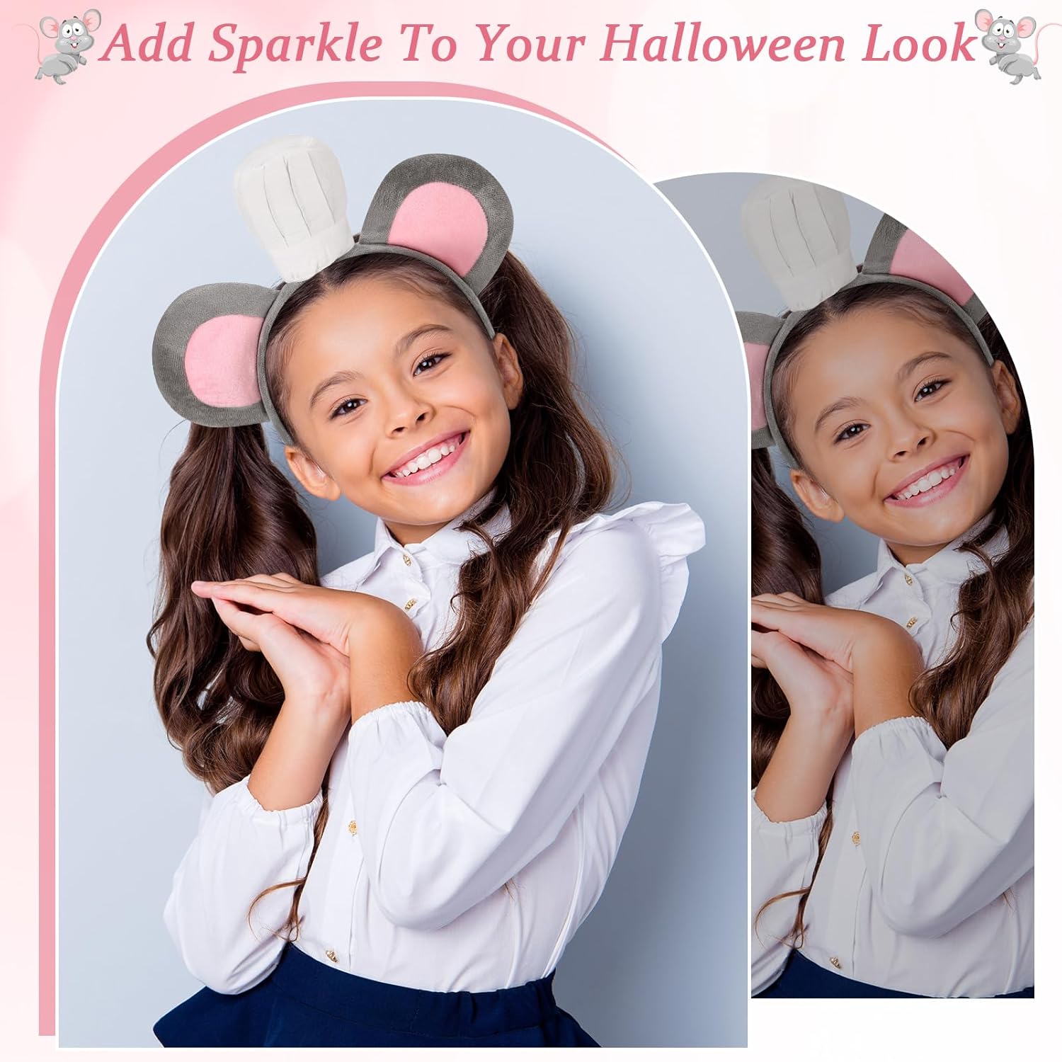 Mouse Headband with Chef Hat Cartoon Costume for Cosplay 100th Day of School Party Decoration Gray - - Image 4
