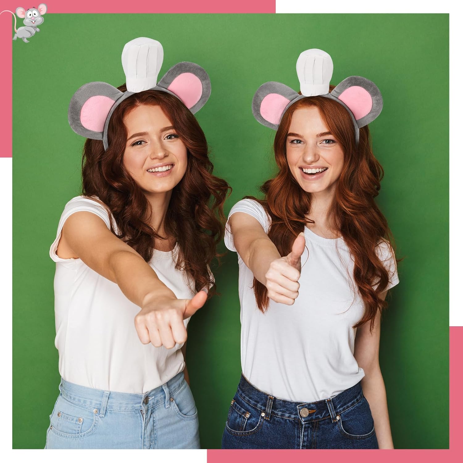 Mouse Headband with Chef Hat Cartoon Costume for Cosplay 100th Day of School Party Decoration Gray - - Image 6