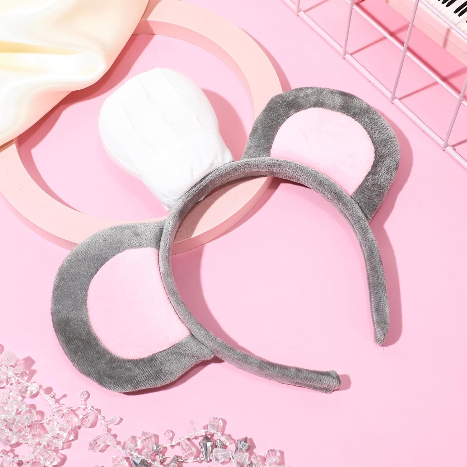Mouse Headband with Chef Hat Cartoon Costume for Cosplay 100th Day of School Party Decoration Gray - - Image 7