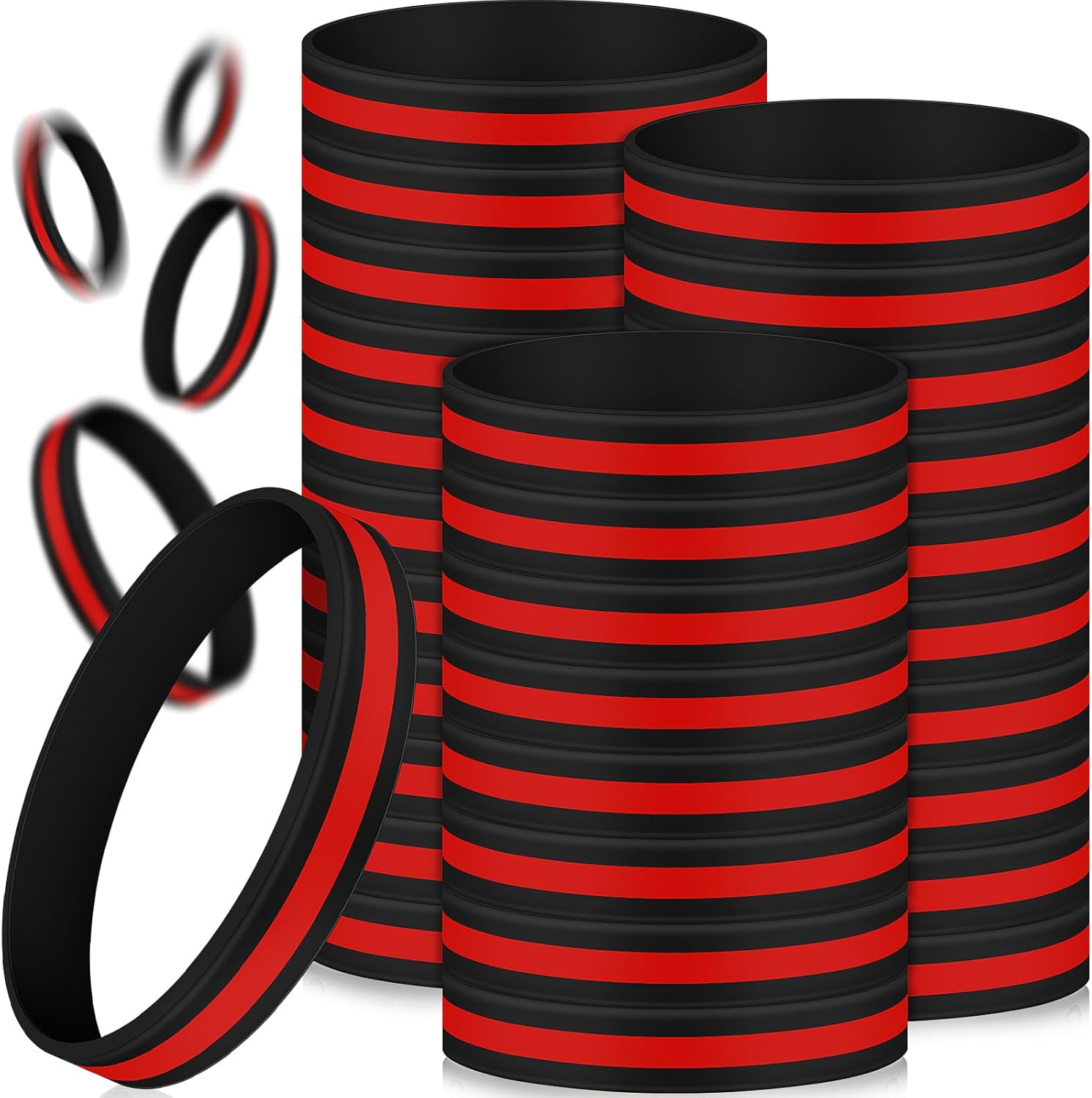50 Pcs Red Thin Line Bracelets Rubber Firefighter Awareness Support Silicone Wristband for Men Women Holiday Patriotic Fundraisers Funeral Gifts Supply - - Image 1