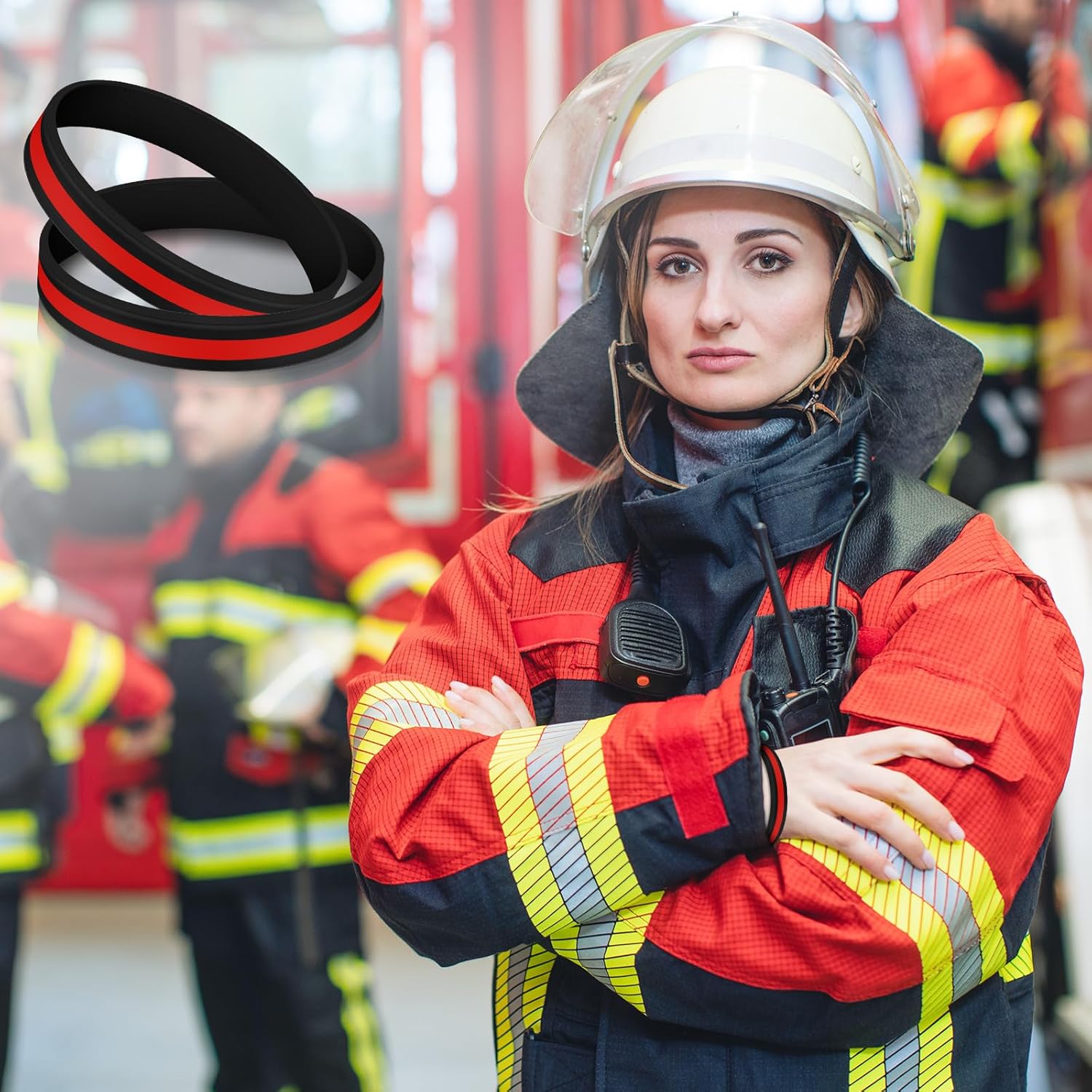 50 Pcs Red Thin Line Bracelets Rubber Firefighter Awareness Support Silicone Wristband for Men Women Holiday Patriotic Fundraisers Funeral Gifts Supply - - Image 5