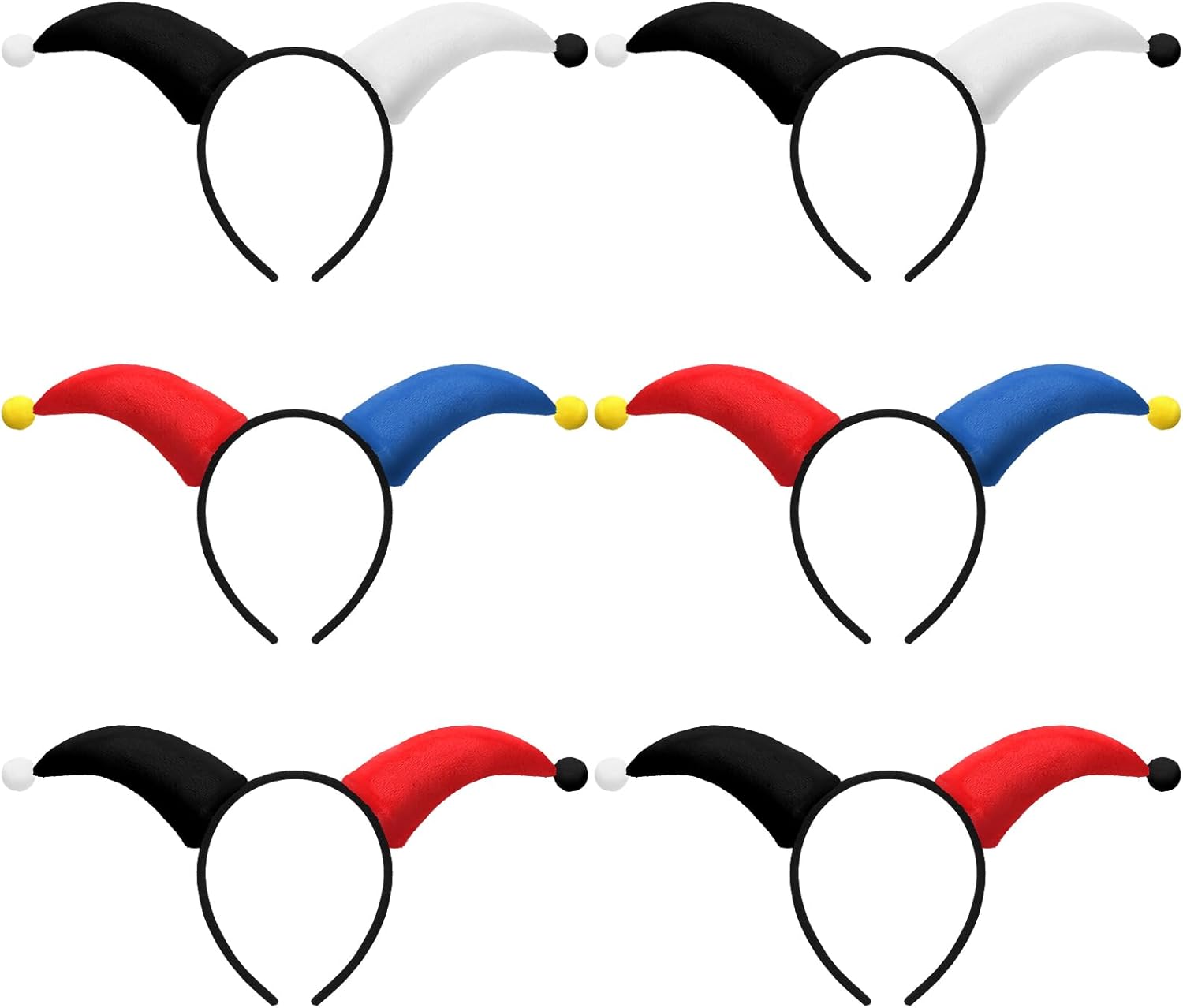 6 Pcs Clown Headband Soft Headbands for Mardi Gras Parties Carnival Circus Events Durable Reusable Hairband Black, Red, Blue, White - - Image 1