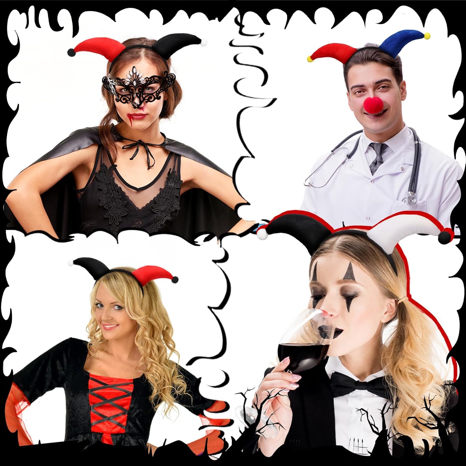 6 Pcs Clown Headband Soft Headbands for Mardi Gras Parties Carnival Circus Events Durable Reusable Hairband Black, Red, Blue, White - - Image 2