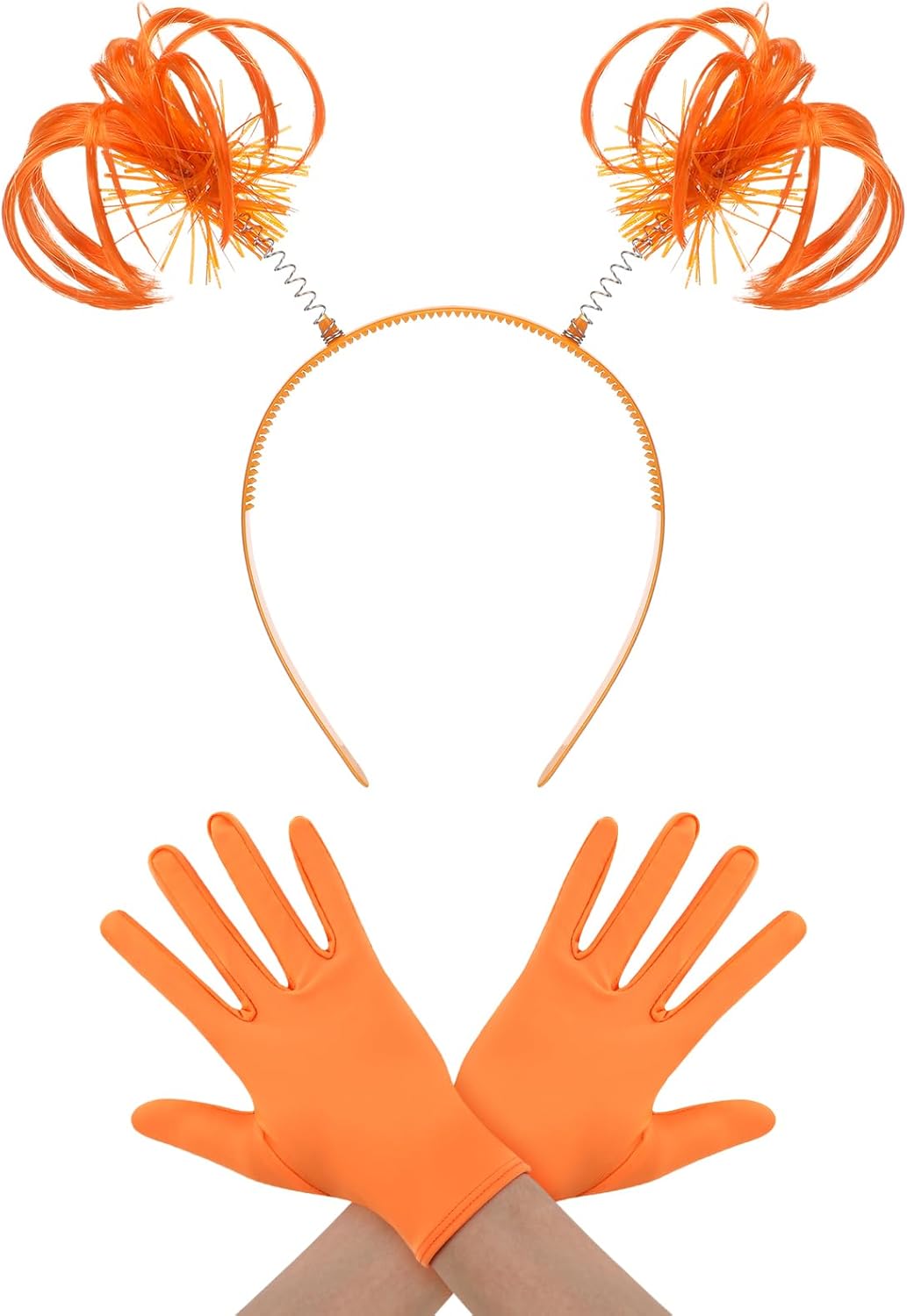 Halloween Dress up Set Included Orange Wig and Wrist Spandex Gloves Headband Ponytails Head Bopper Cosplay Costume for Women Men Adult Party Supplies Headwear Accessory - - Image 1