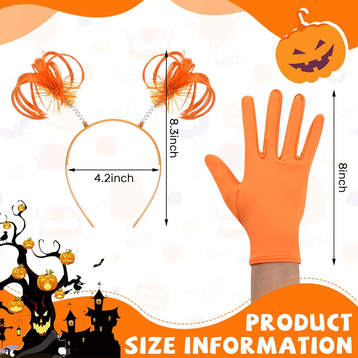 Halloween Dress up Set Included Orange Wig and Wrist Spandex Gloves Headband Ponytails Head Bopper Cosplay Costume for Women Men Adult Party Supplies Headwear Accessory - - Image 2