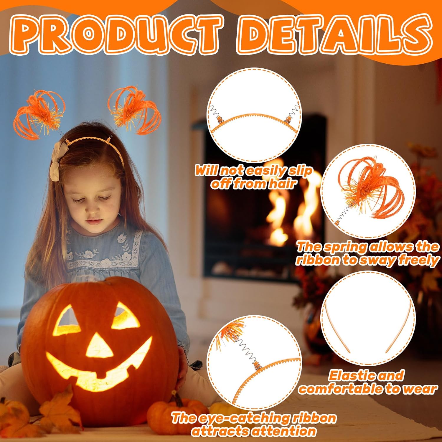 Halloween Dress up Set Included Orange Wig and Wrist Spandex Gloves Headband Ponytails Head Bopper Cosplay Costume for Women Men Adult Party Supplies Headwear Accessory - - Image 3