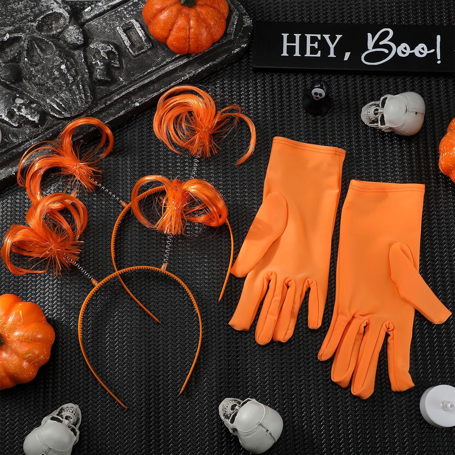 Halloween Dress up Set Included Orange Wig and Wrist Spandex Gloves Headband Ponytails Head Bopper Cosplay Costume for Women Men Adult Party Supplies Headwear Accessory - - Image 5