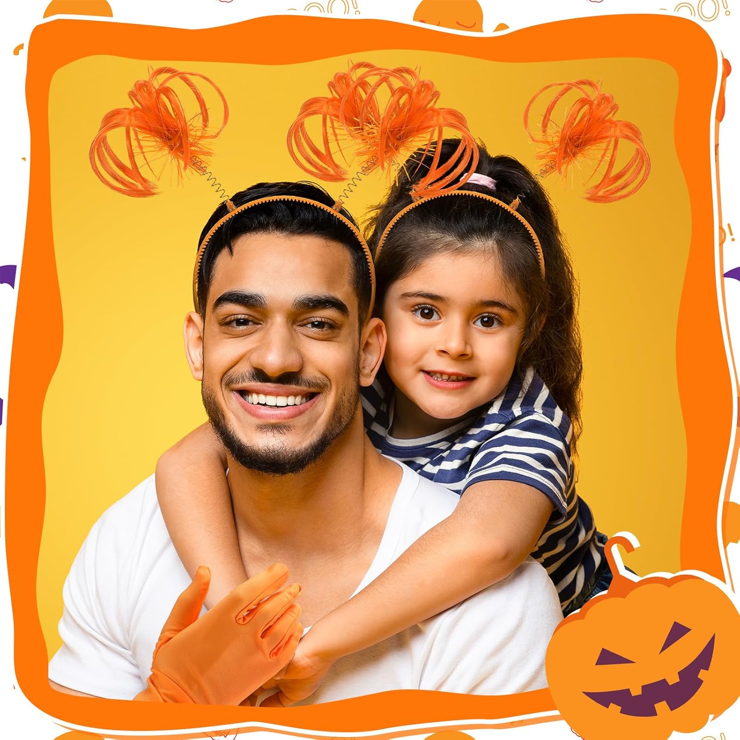 Halloween Dress up Set Included Orange Wig and Wrist Spandex Gloves Headband Ponytails Head Bopper Cosplay Costume for Women Men Adult Party Supplies Headwear Accessory - - Image 6