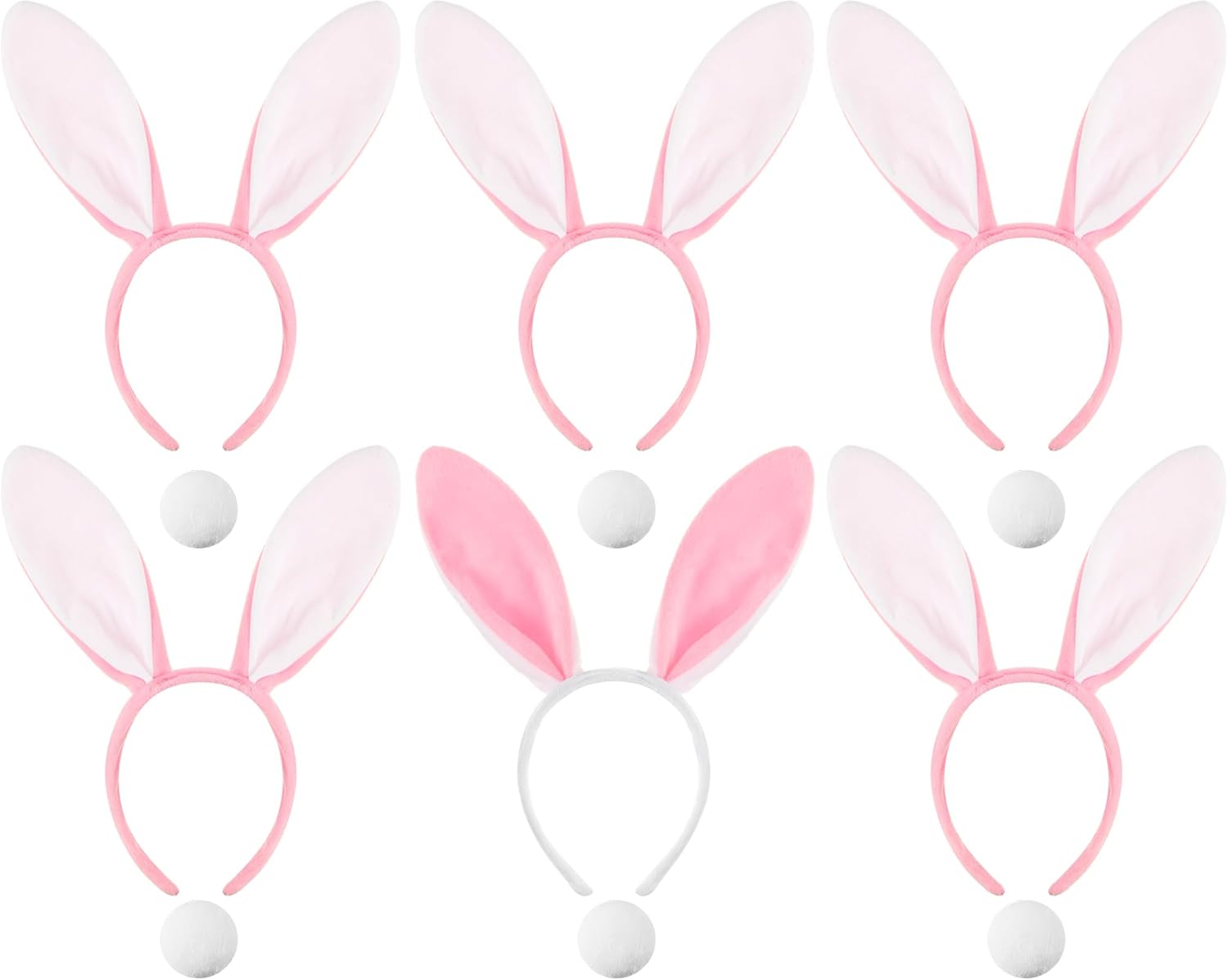 6 Sets Easter Bunny Ears Headbands and Tail, Long Furry Plush Rabbit Ear Headband for Bachelorette Wedding Cosplay White - - Image 1