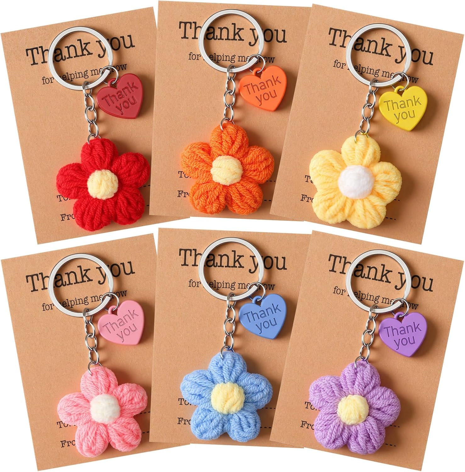 Graduation Teacher Appreciation Gift Bulk Crochet Flower Keychain with Thank You Card for Helping Me Grow Multi Color - - Image 1
