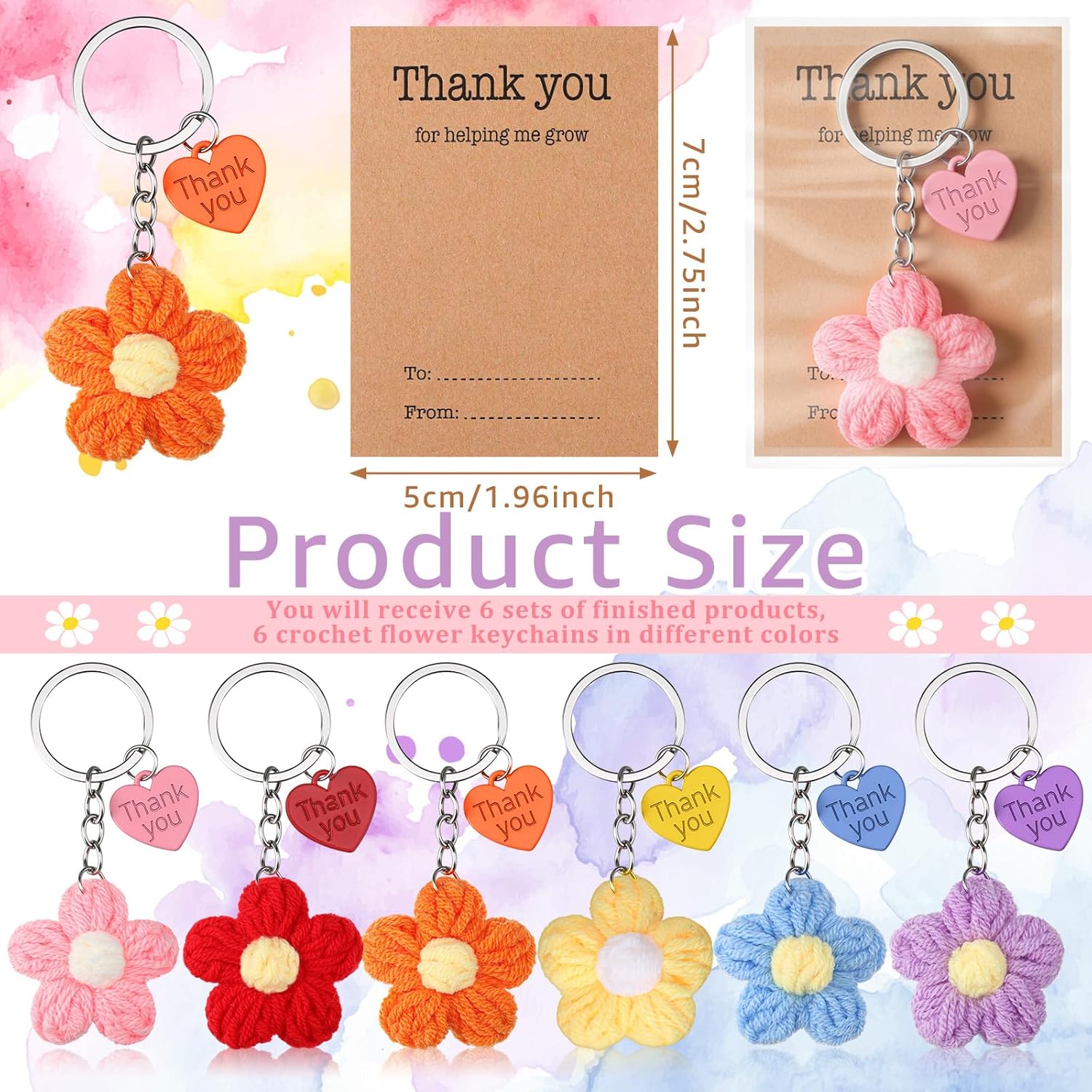 Graduation Teacher Appreciation Gift Bulk Crochet Flower Keychain with Thank You Card for Helping Me Grow Multi Color - - Image 2