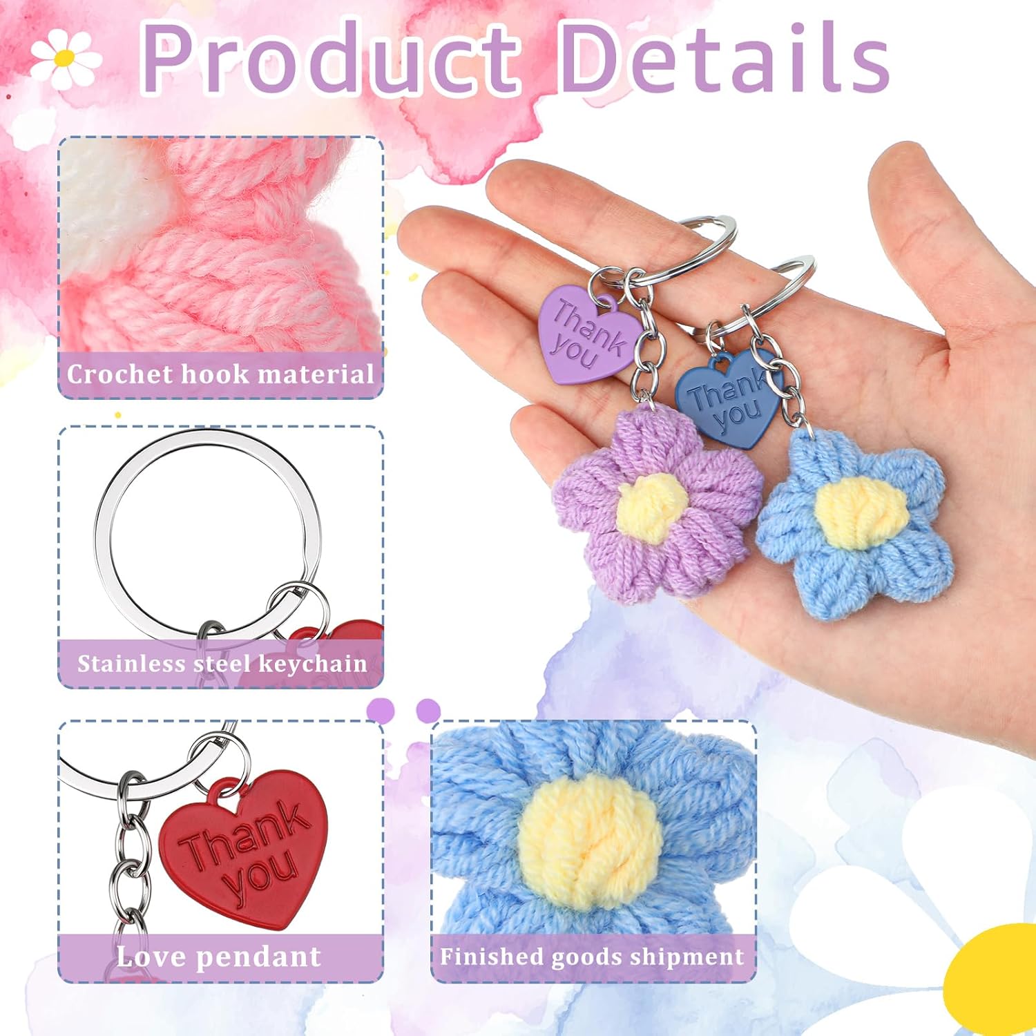 Graduation Teacher Appreciation Gift Bulk Crochet Flower Keychain with Thank You Card for Helping Me Grow Multi Color - - Image 3