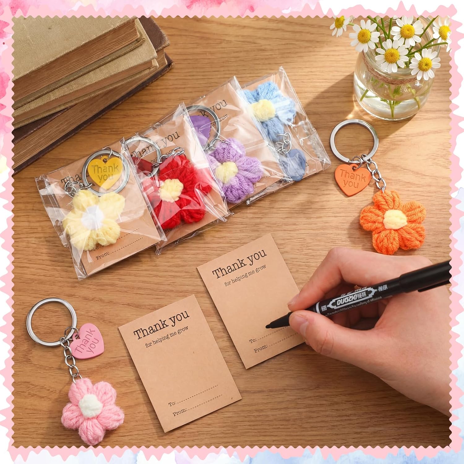 Graduation Teacher Appreciation Gift Bulk Crochet Flower Keychain with Thank You Card for Helping Me Grow Multi Color - - Image 4