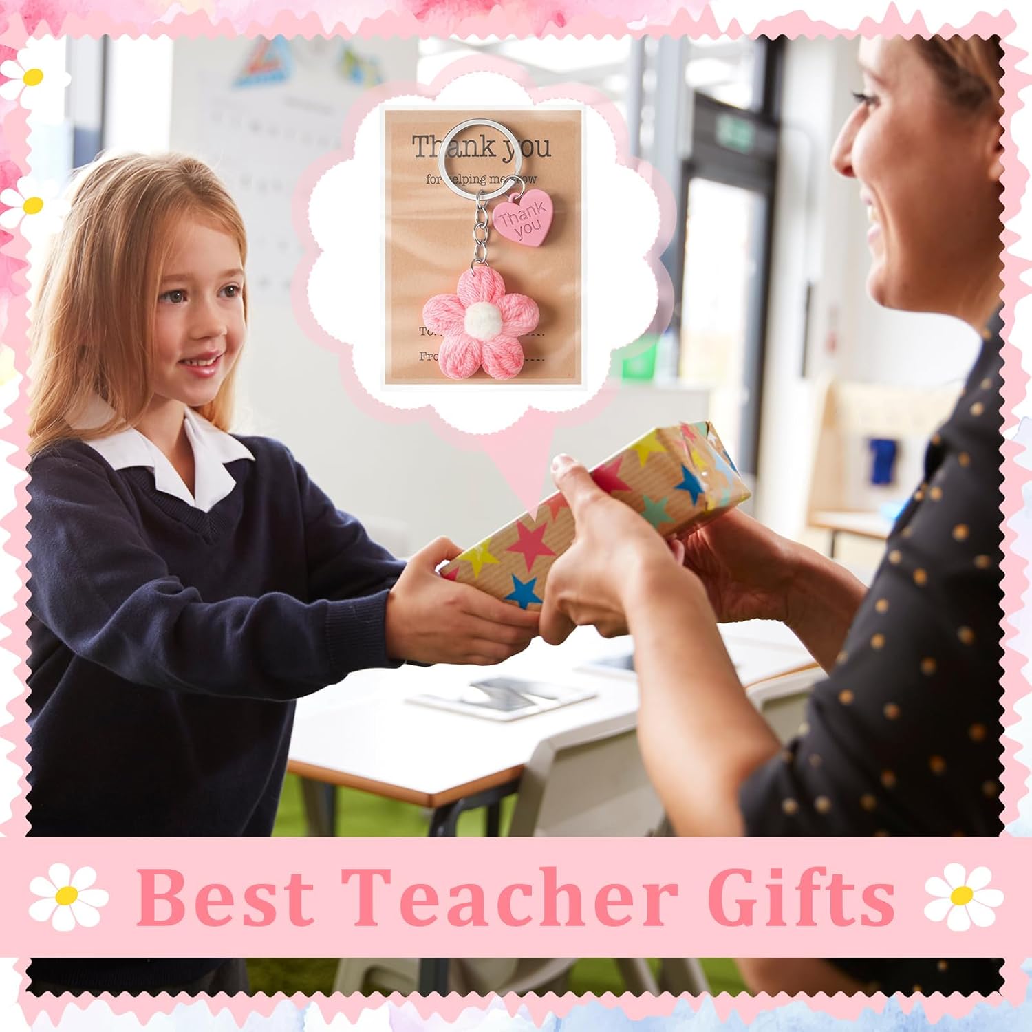 Graduation Teacher Appreciation Gift Bulk Crochet Flower Keychain with Thank You Card for Helping Me Grow Multi Color - - Image 5