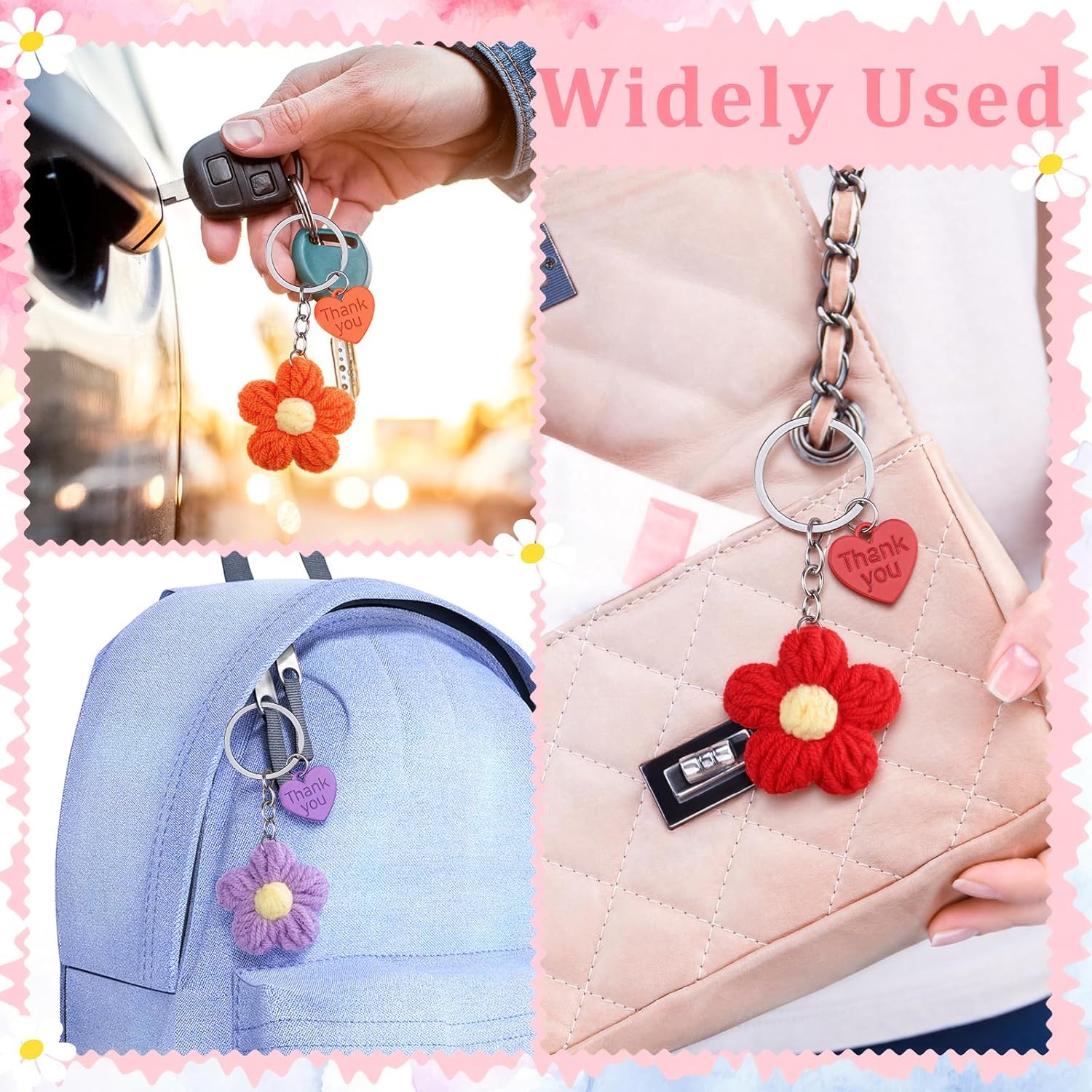 Graduation Teacher Appreciation Gift Bulk Crochet Flower Keychain with Thank You Card for Helping Me Grow Multi Color - - Image 6