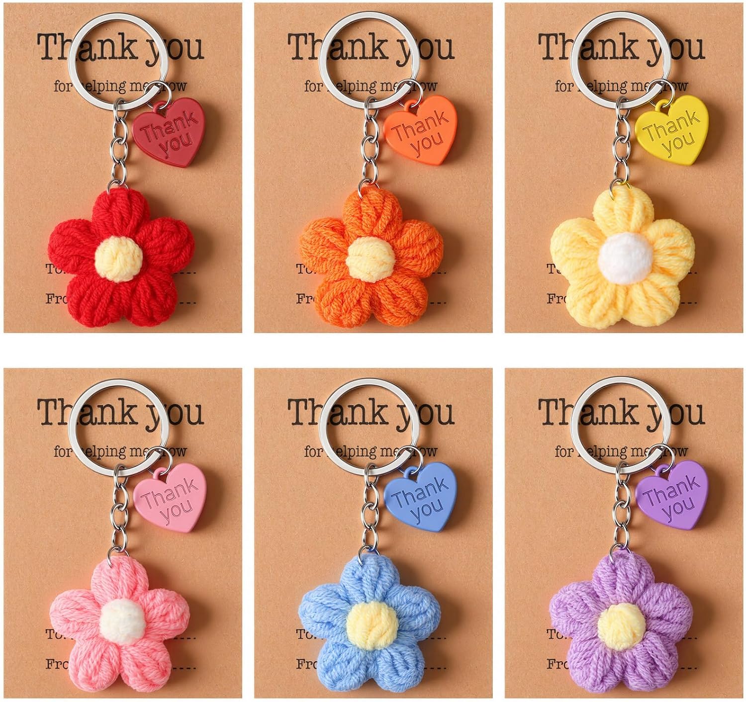 Graduation Teacher Appreciation Gift Bulk Crochet Flower Keychain with Thank You Card for Helping Me Grow Multi Color - - Image 7