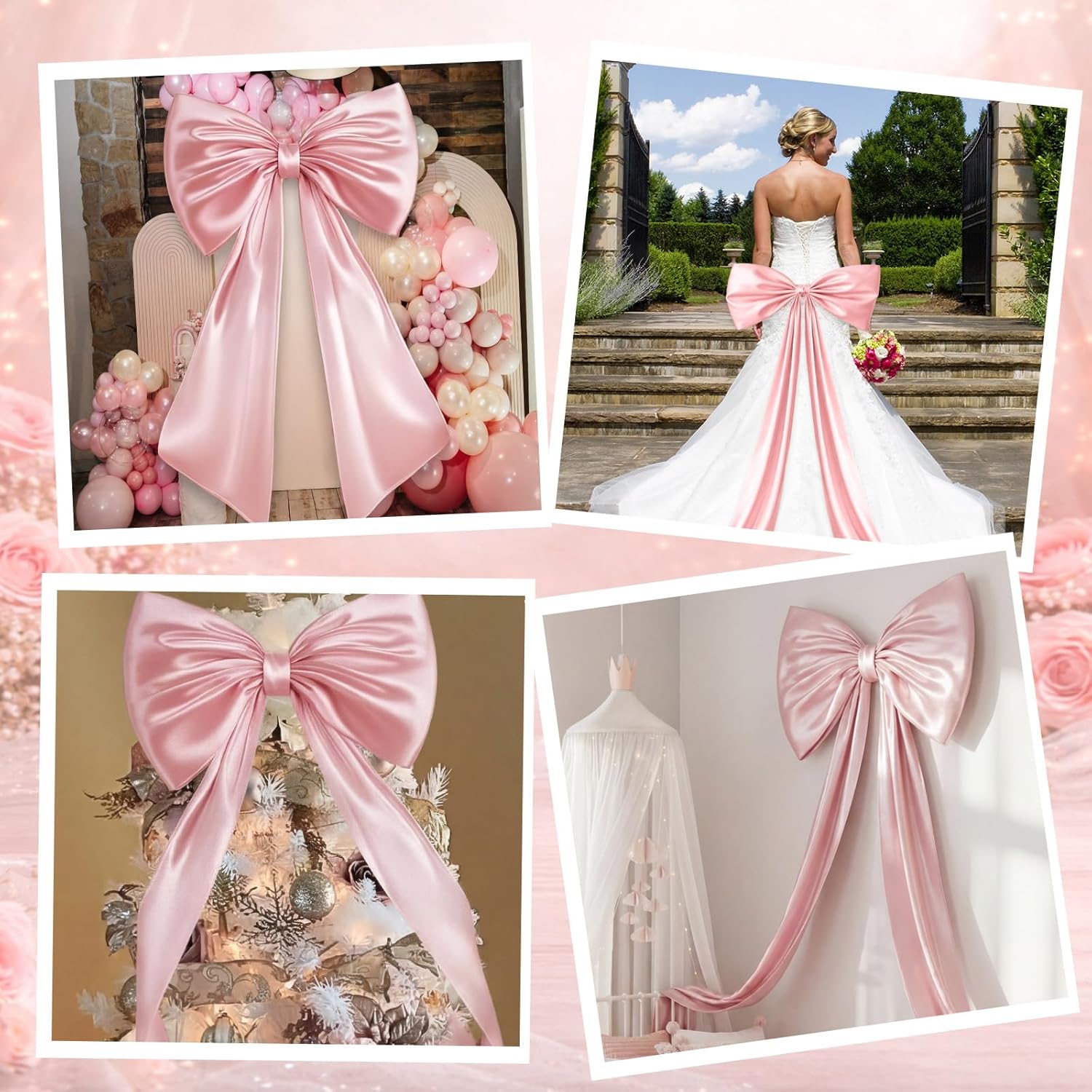 Large Pink Bow Decor Coquette Wall for Backdrop 24 x 36'' Big Giant Satin Ribbon Tie Birthday Wedding Bridal Baby Shower Party Ballerina Room Hanging Decoration(Lining Support) 36 Inches - Image 3