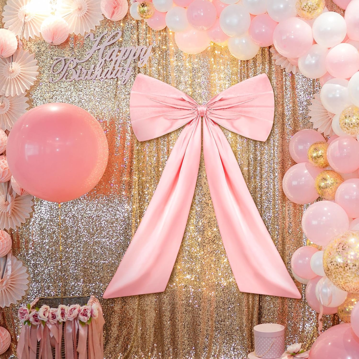 Large Pink Bow Decor Coquette Wall for Backdrop 24 x 36'' Big Giant Satin Ribbon Tie Birthday Wedding Bridal Baby Shower Party Ballerina Room Hanging Decoration(Lining Support) 36 Inches - Image 6