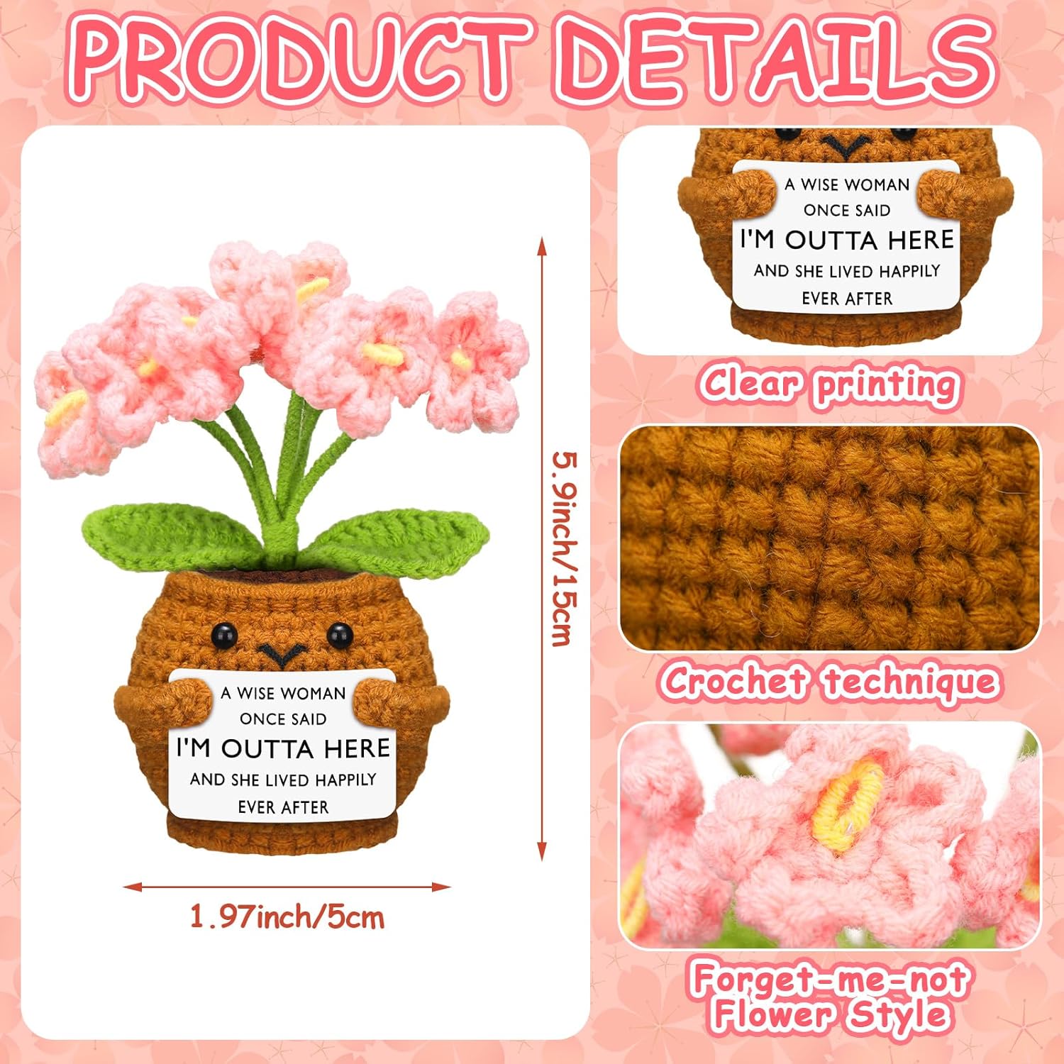 Coworker Leaving Gifts for Women Men, Positive Flower Doll Crochet with Card Funny Farewell Going Away Goodbye Coworkers Employee Teacher Friends Retirement(Cute Style) - - Image 2