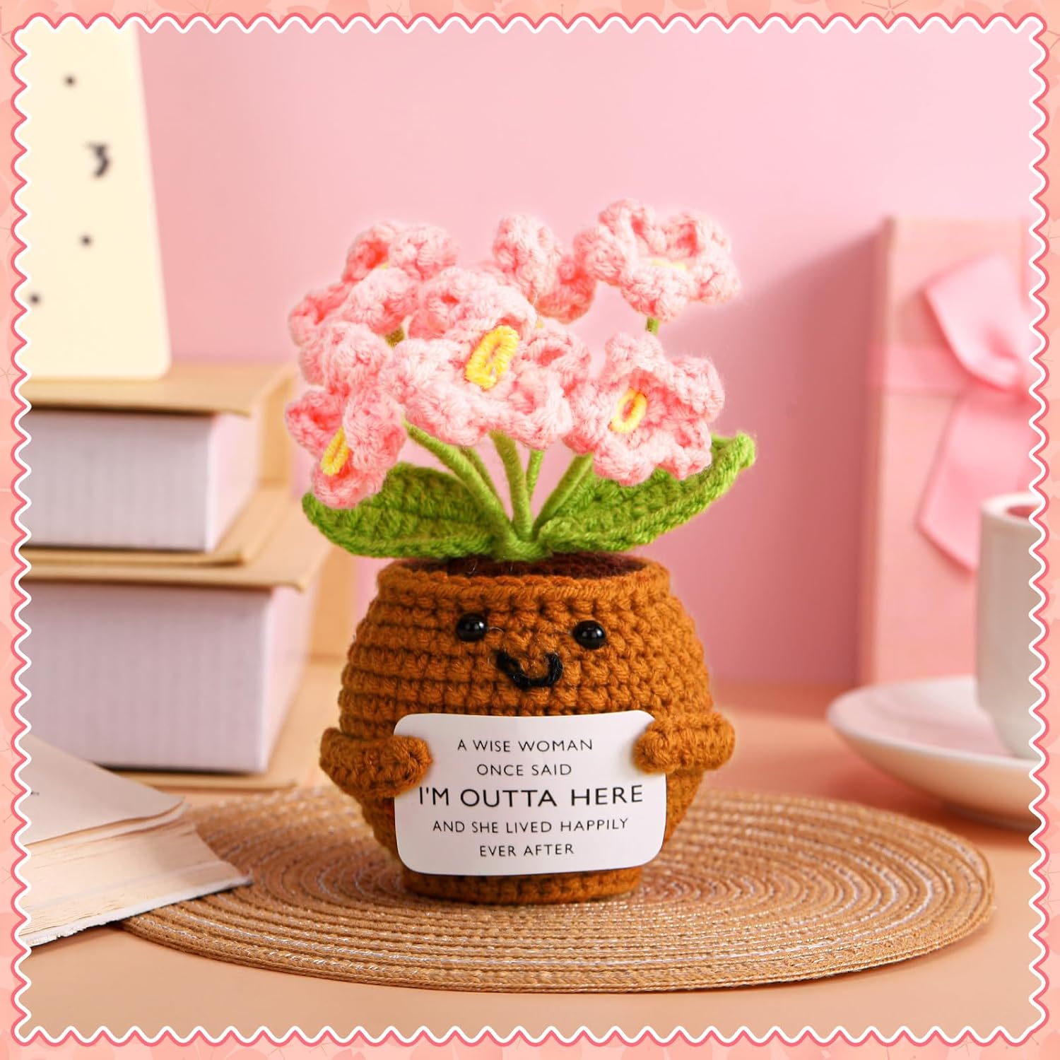 Coworker Leaving Gifts for Women Men, Positive Flower Doll Crochet with Card Funny Farewell Going Away Goodbye Coworkers Employee Teacher Friends Retirement(Cute Style) - - Image 3