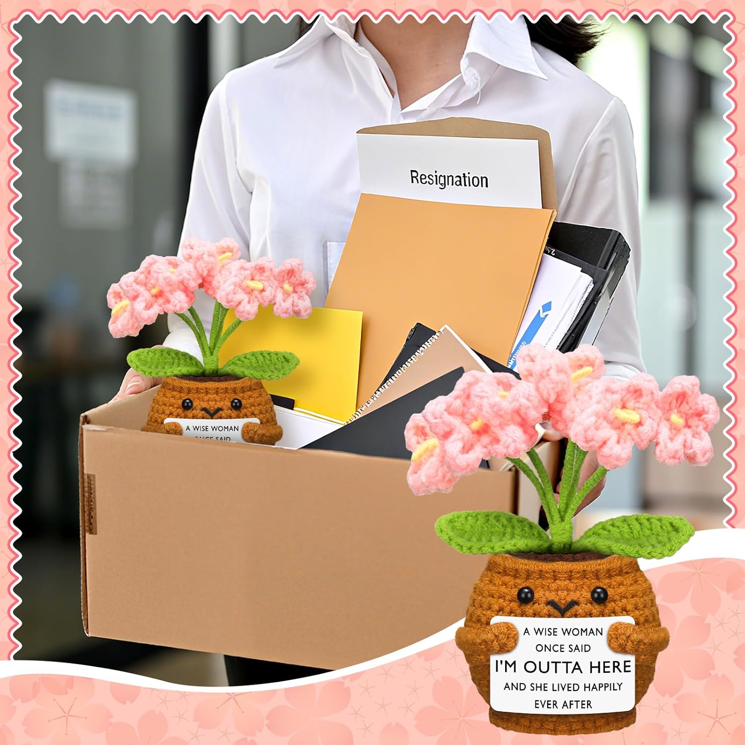 Coworker Leaving Gifts for Women Men, Positive Flower Doll Crochet with Card Funny Farewell Going Away Goodbye Coworkers Employee Teacher Friends Retirement(Cute Style) - - Image 6
