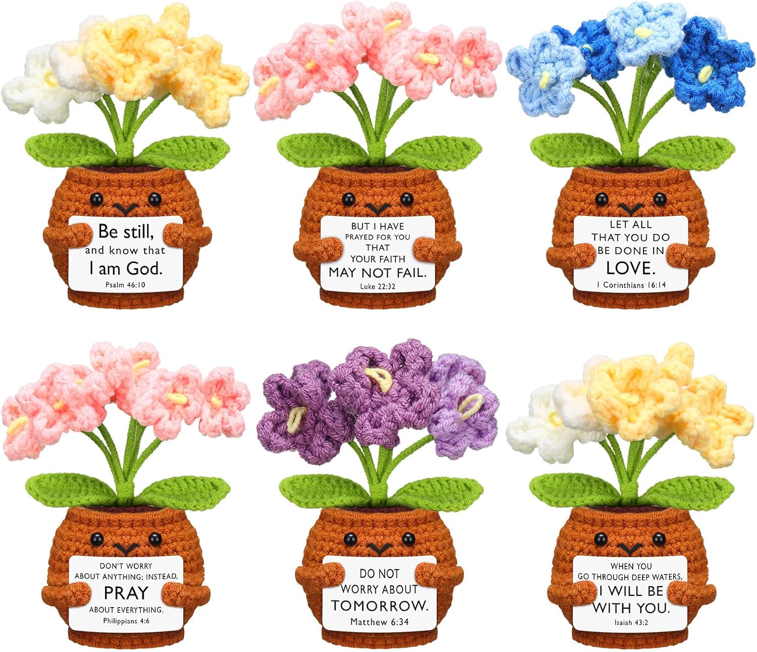 6 Pcs Christian Gift for Women Faith Scripture Religious Positive Handmade Crochet Doll with Bible Verse Prayer Card Inspirational Sunday Church(Forget Me Not) - - Image 1
