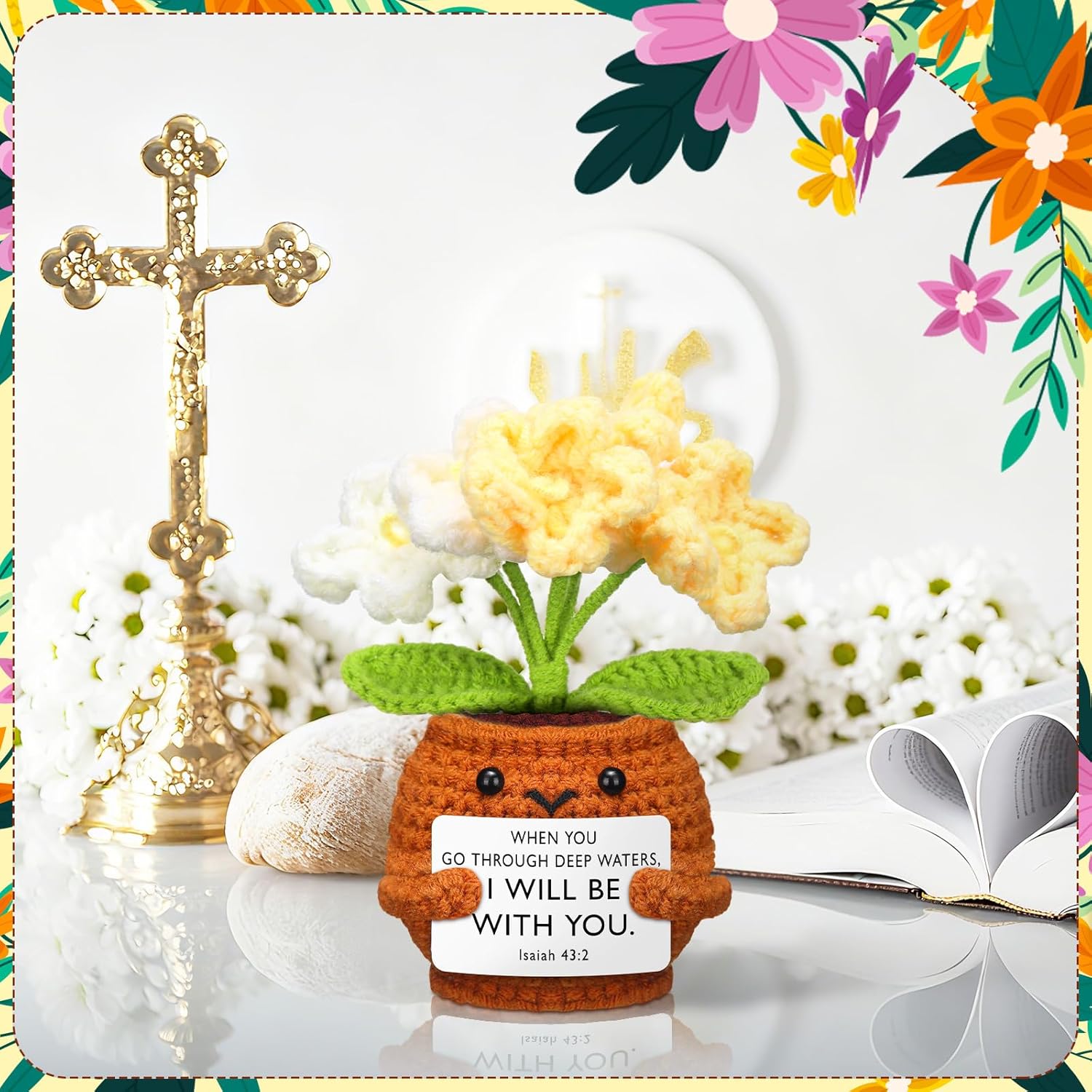 6 Pcs Christian Gift for Women Faith Scripture Religious Positive Handmade Crochet Doll with Bible Verse Prayer Card Inspirational Sunday Church(Forget Me Not) - - Image 4