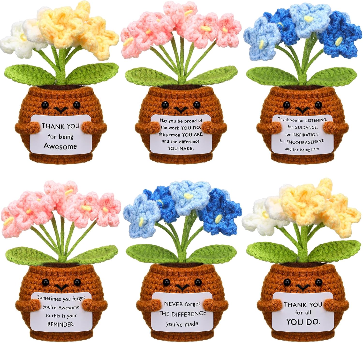 6 Pcs Employee Appreciation Gifts Bulk for Team Coworkers Thank You Positive Handmade Crochet Doll with Inspirational Card Staff Women Men Office(Forget Me Not) - - Image 1