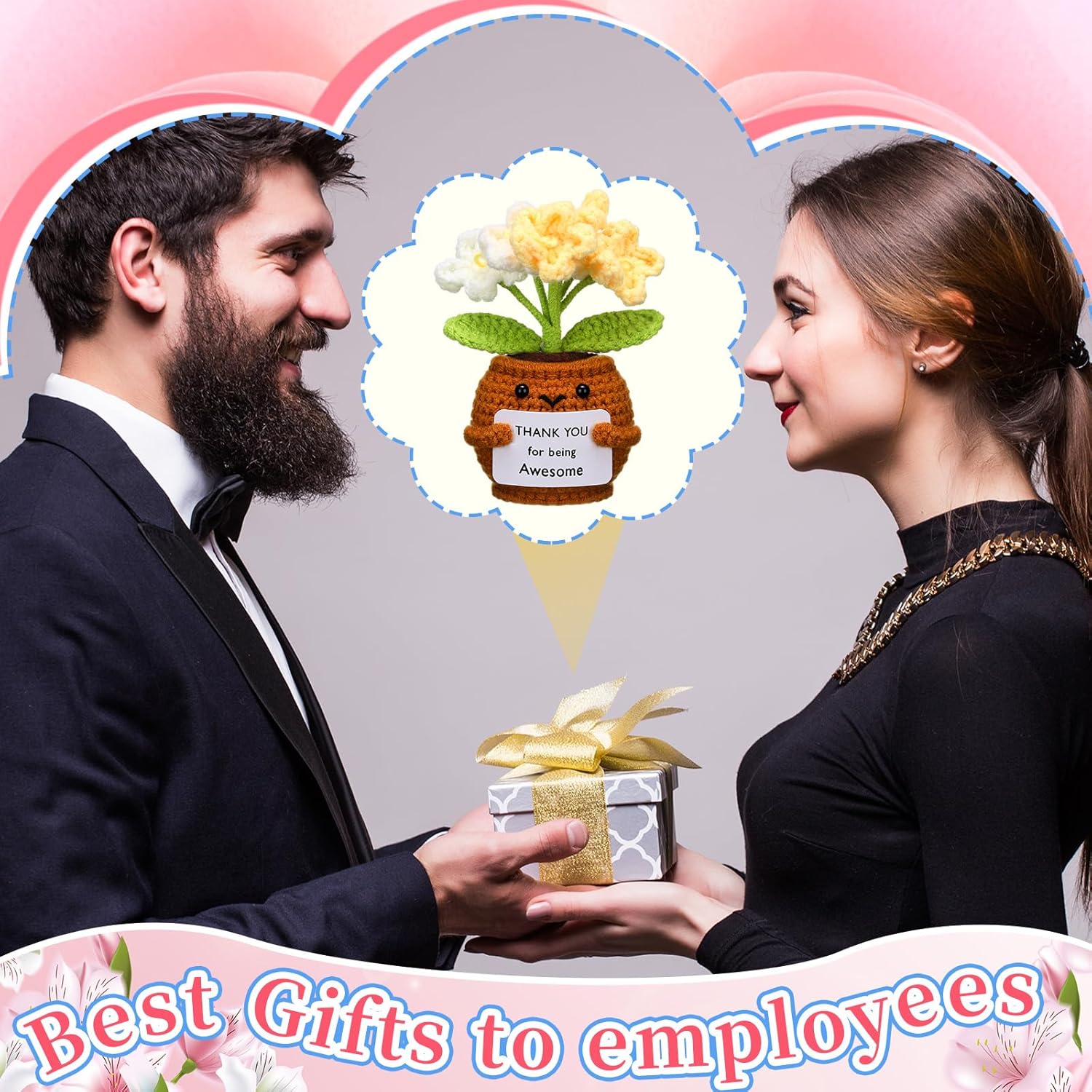 6 Pcs Employee Appreciation Gifts Bulk for Team Coworkers Thank You Positive Handmade Crochet Doll with Inspirational Card Staff Women Men Office(Forget Me Not) - - Image 4
