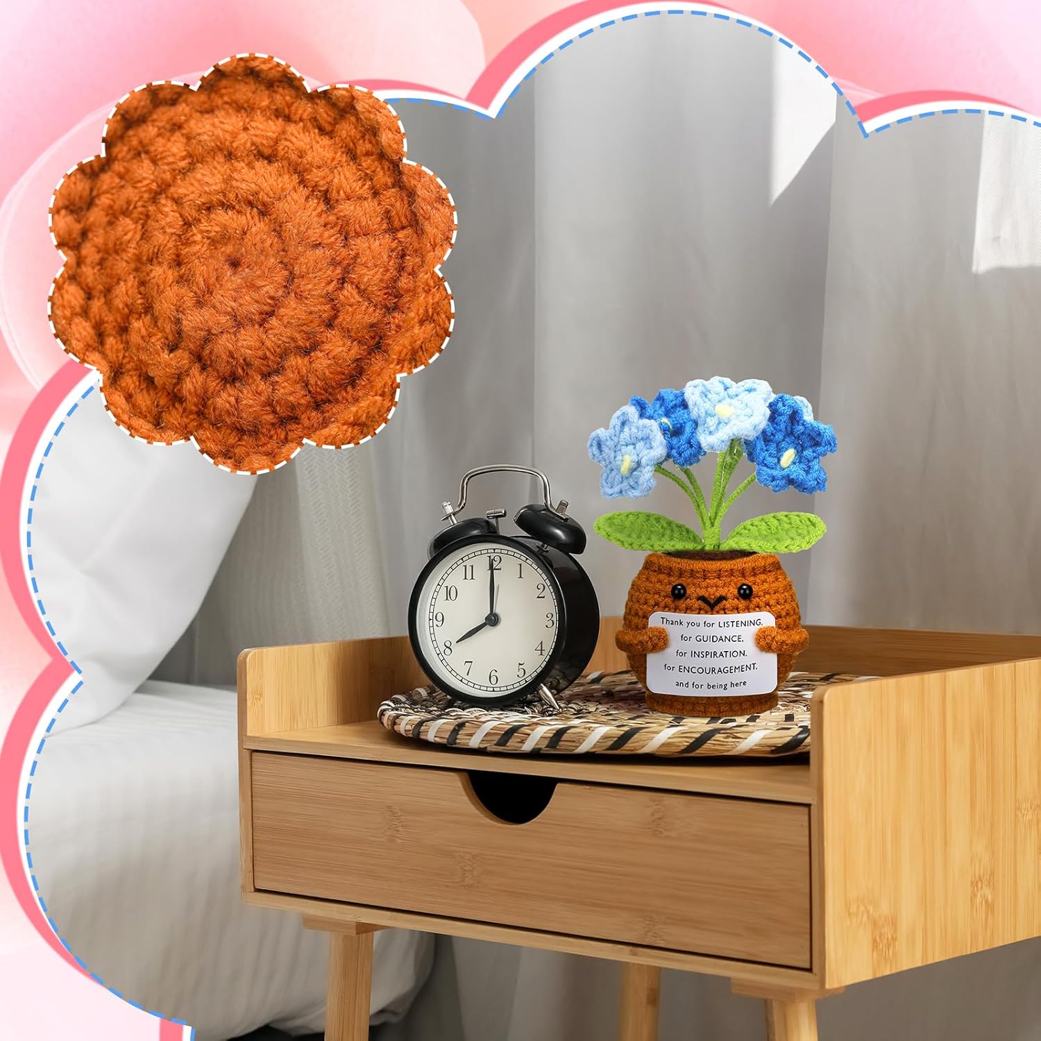 6 Pcs Employee Appreciation Gifts Bulk for Team Coworkers Thank You Positive Handmade Crochet Doll with Inspirational Card Staff Women Men Office(Forget Me Not) - - Image 7