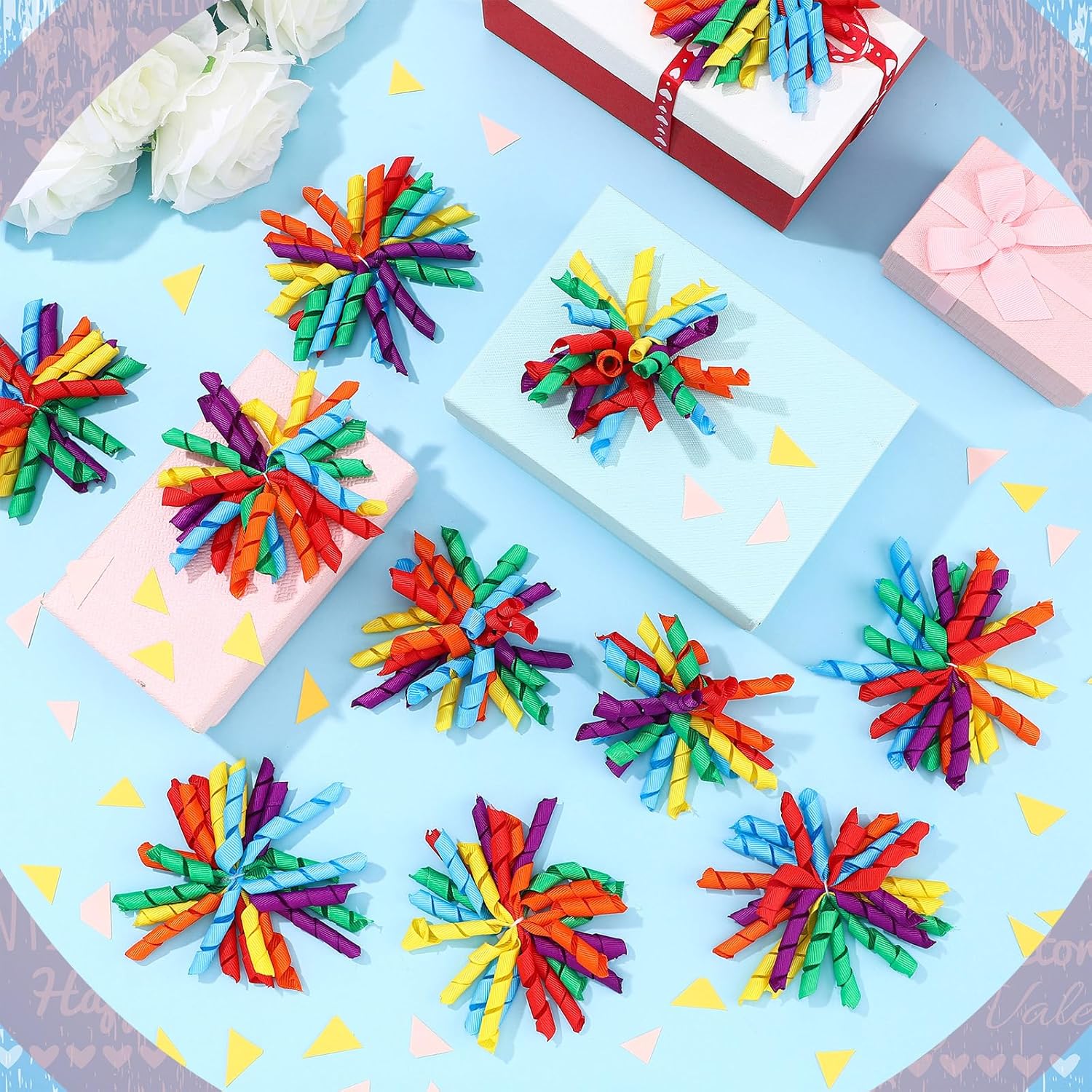 12 Pcs Rainbow Curly Bows Colorful for Gift Wrapping Self-Adhesive Bow Presents Wine Bottle Ribbon Birthday Wedding Bridal Shower Holiday Party Favors 4.5-5 x in(LxW) - Image 3