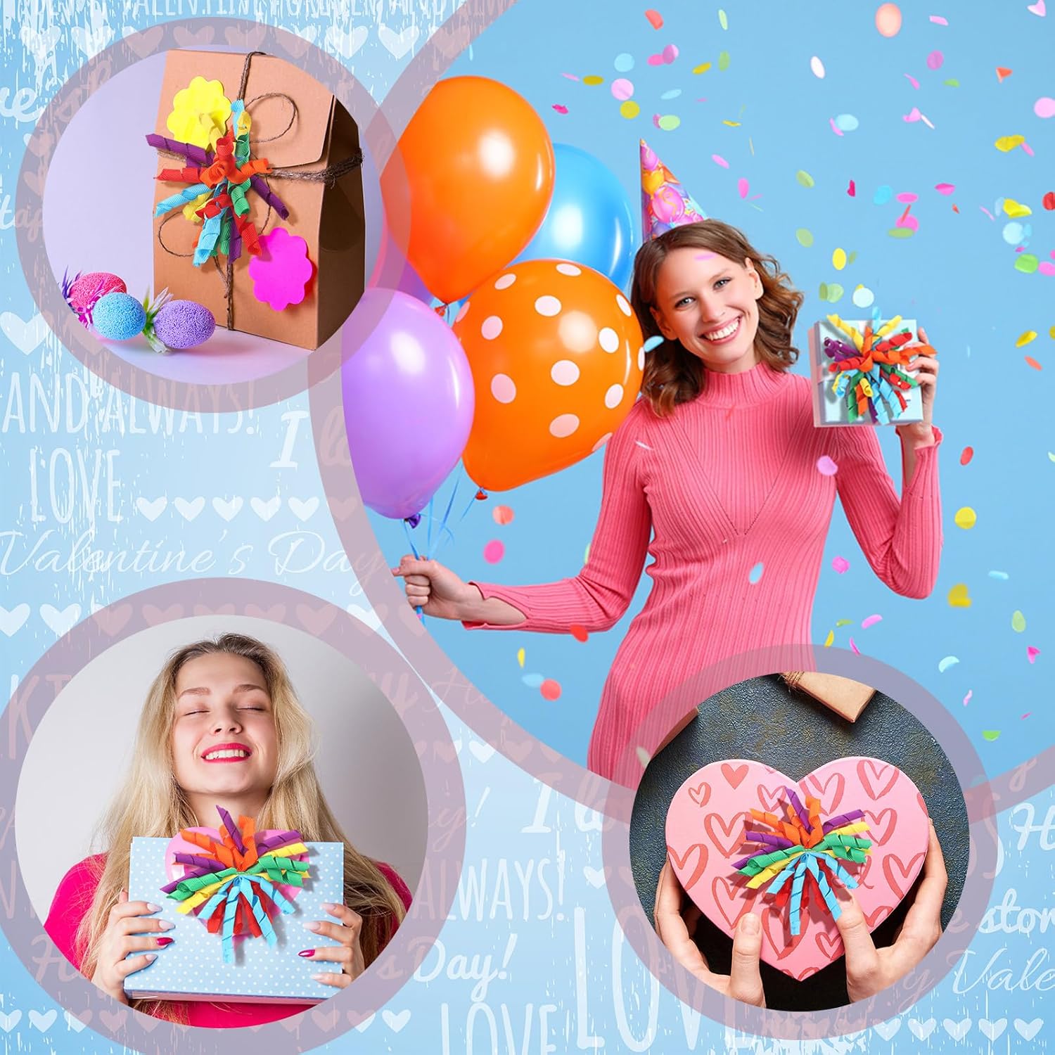 12 Pcs Rainbow Curly Bows Colorful for Gift Wrapping Self-Adhesive Bow Presents Wine Bottle Ribbon Birthday Wedding Bridal Shower Holiday Party Favors 4.5-5 x in(LxW) - Image 4