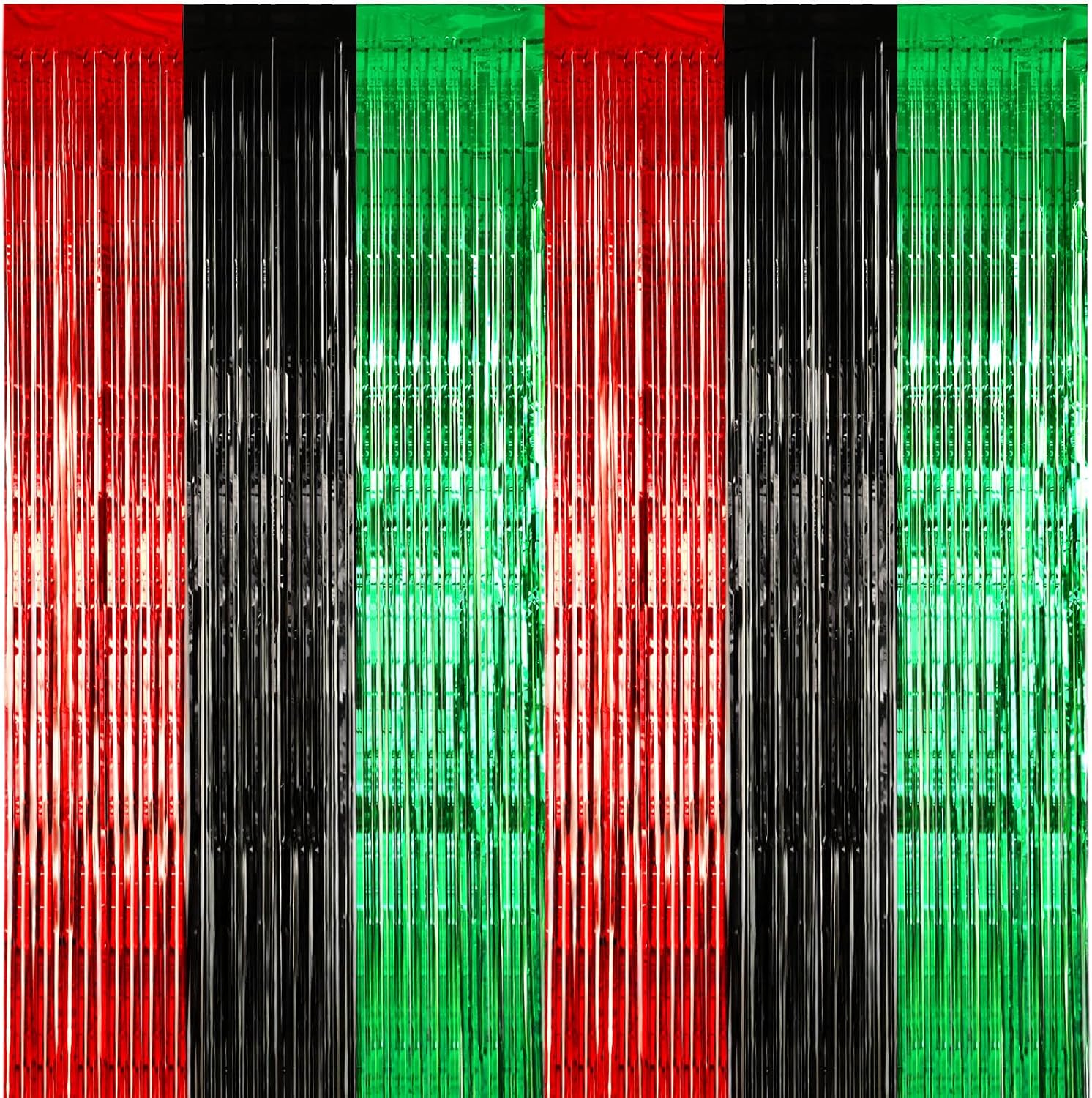 12 Pcs Juneteenth Party Decorations Freedom Day Foil Fringe Curtain Backdrop 100 x 39 Inch Metallic Tinsel Decor Black Red Green African American for Photo Props Red,Black,Green - - Image 1