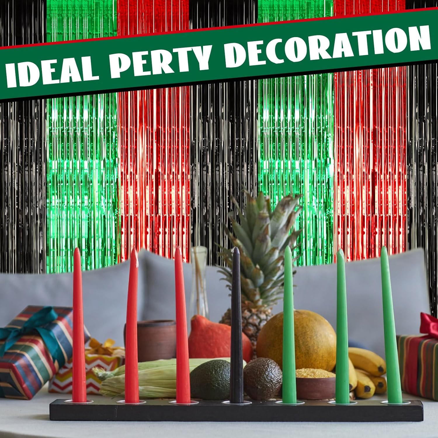 12 Pcs Juneteenth Party Decorations Freedom Day Foil Fringe Curtain Backdrop 100 x 39 Inch Metallic Tinsel Decor Black Red Green African American for Photo Props Red,Black,Green - - Image 5